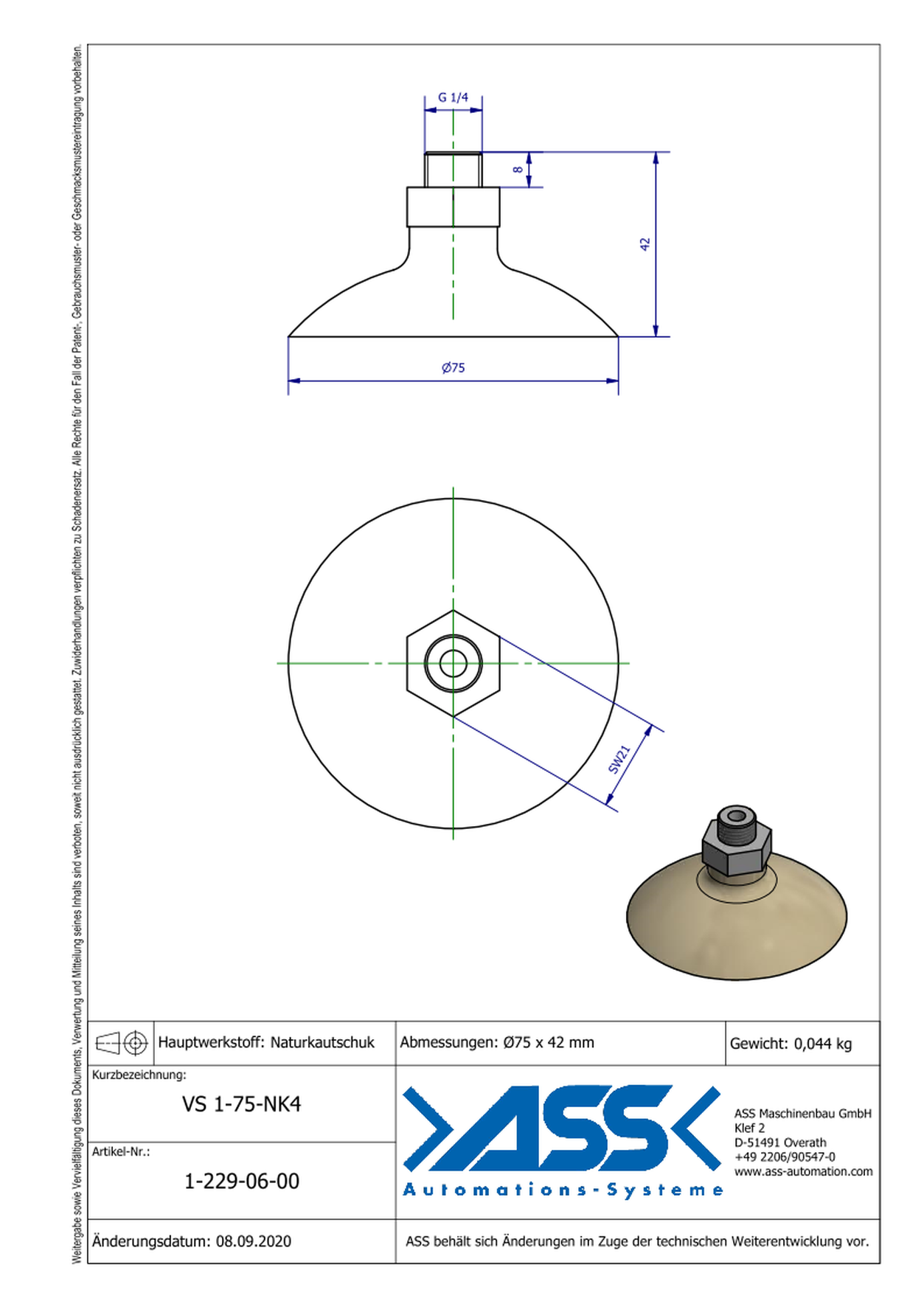 VS 1-75-NK4 Vacuum Cup made of Natural Rubber