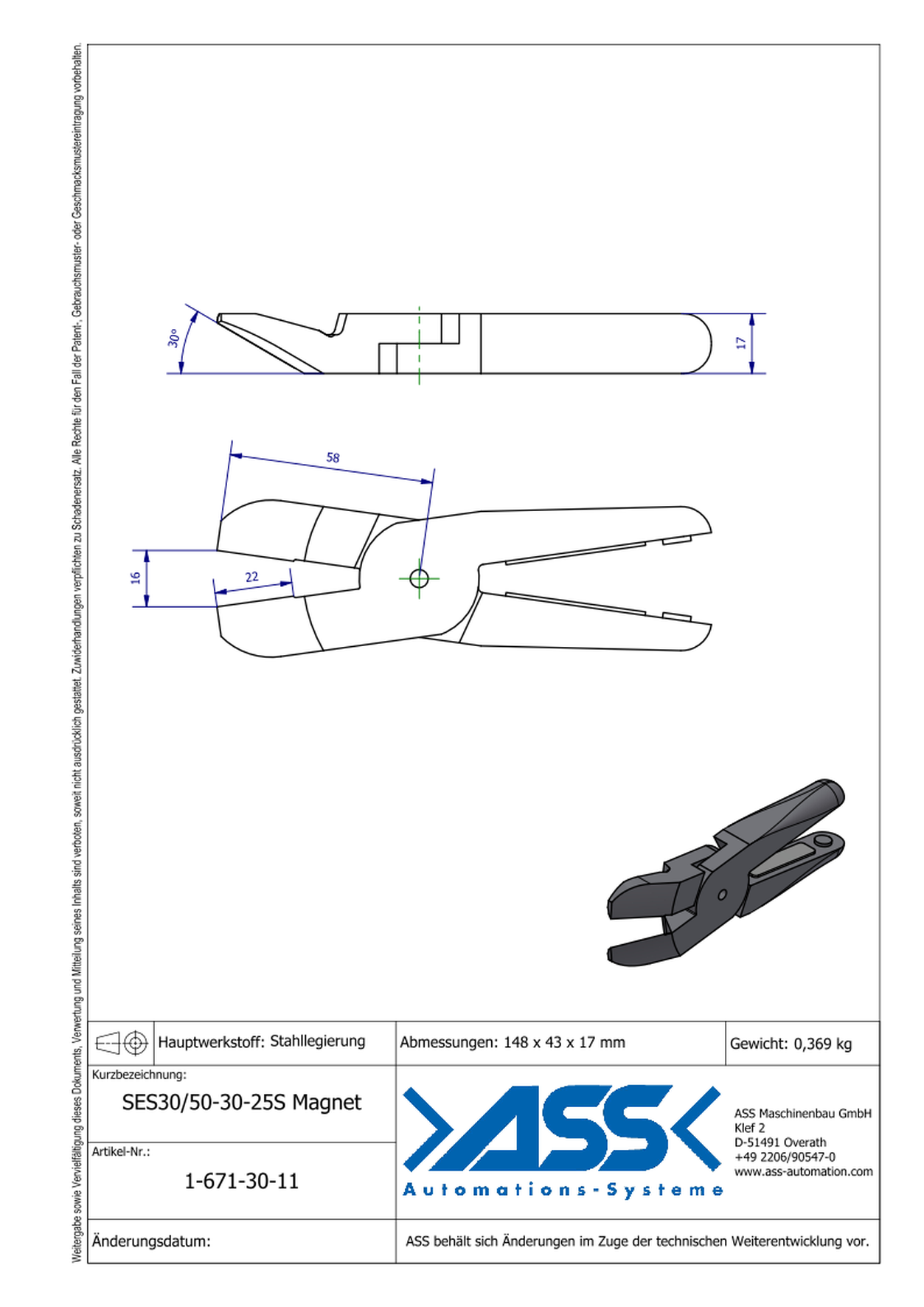 SES30/50-30-25S Magnet Nipper Blade Magnet Return, Standard, angulated