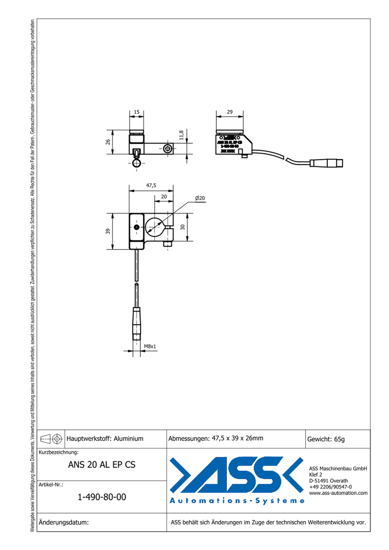 ANS 20 AL EP CS Holding Bracket, Alu. with EP Coating + Monitoring