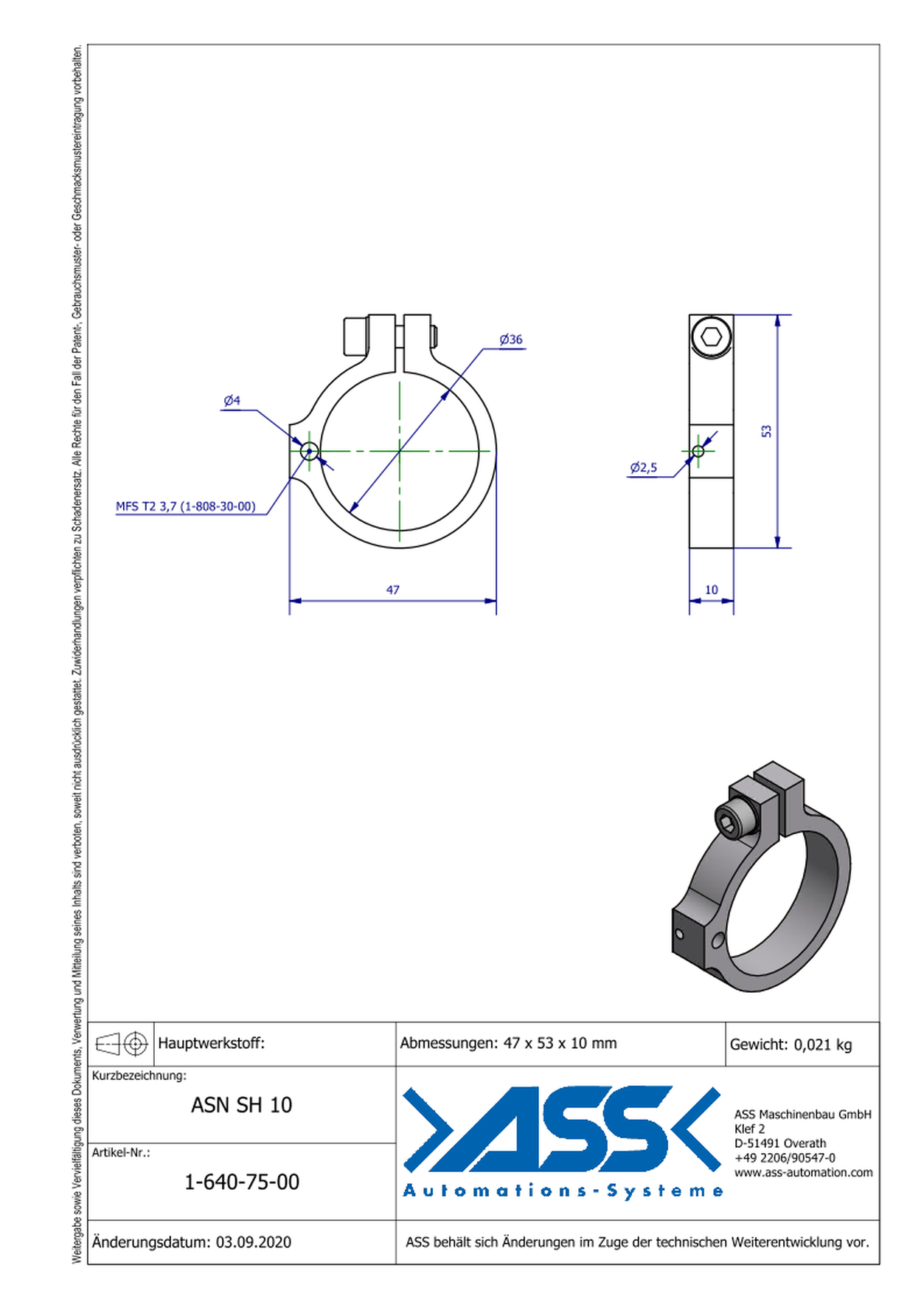 ASN SH 10 Sensor Bracket