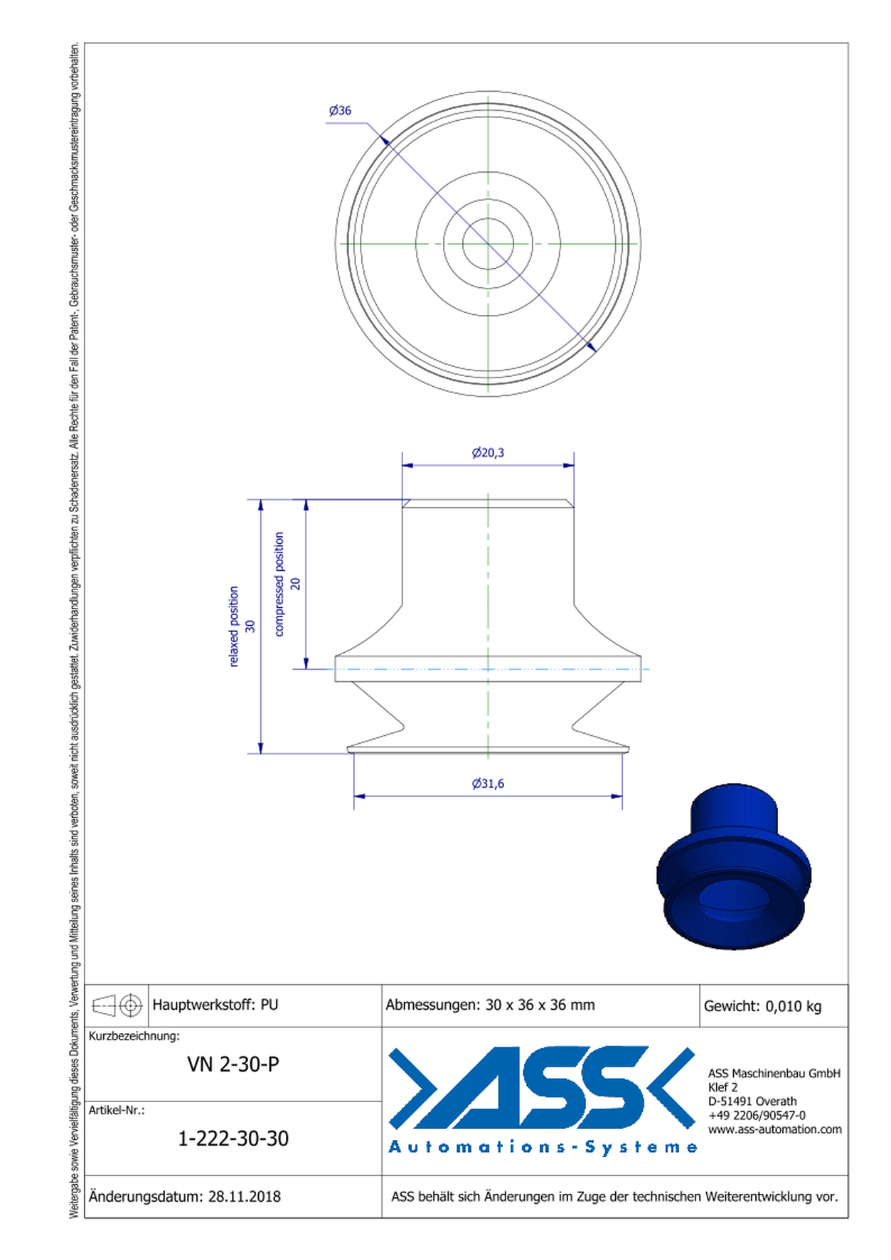 VN 2-30-P Suction Cup, 2 Bellows