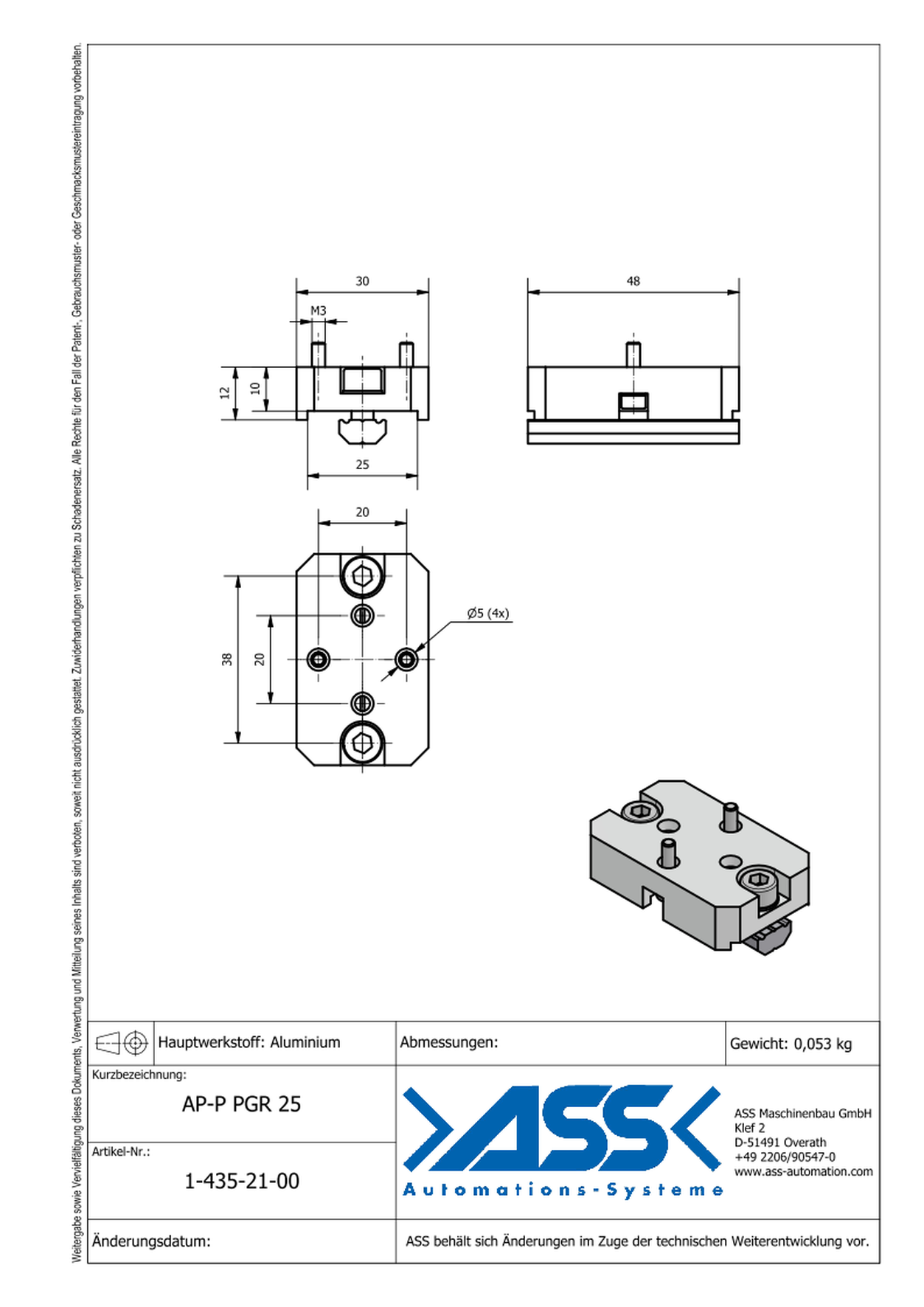 AP-P PGR 25 Adapter for PGR-P and PGR for mounting to profiles