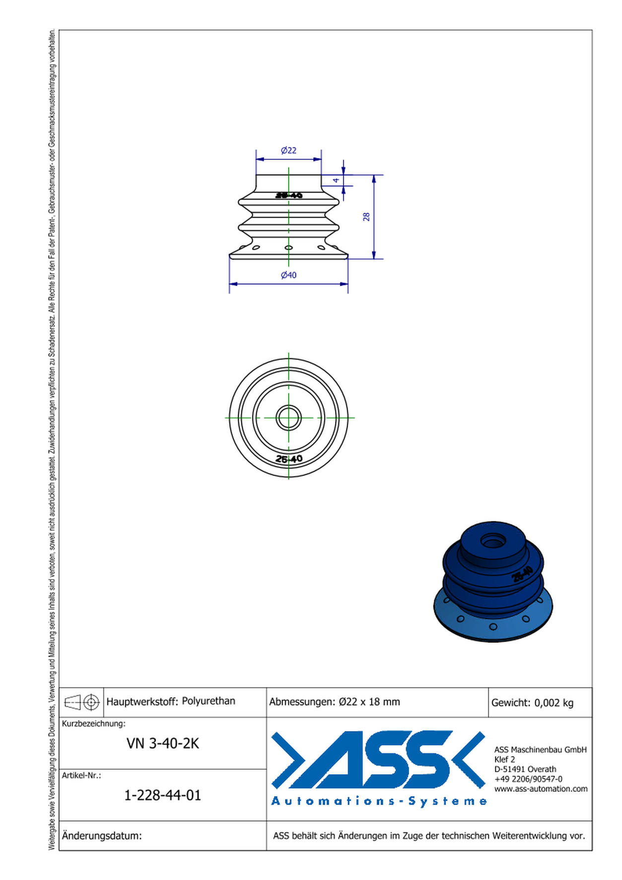 VN 3-40-2K 2-Componet Suction Cup with 3 Bellows