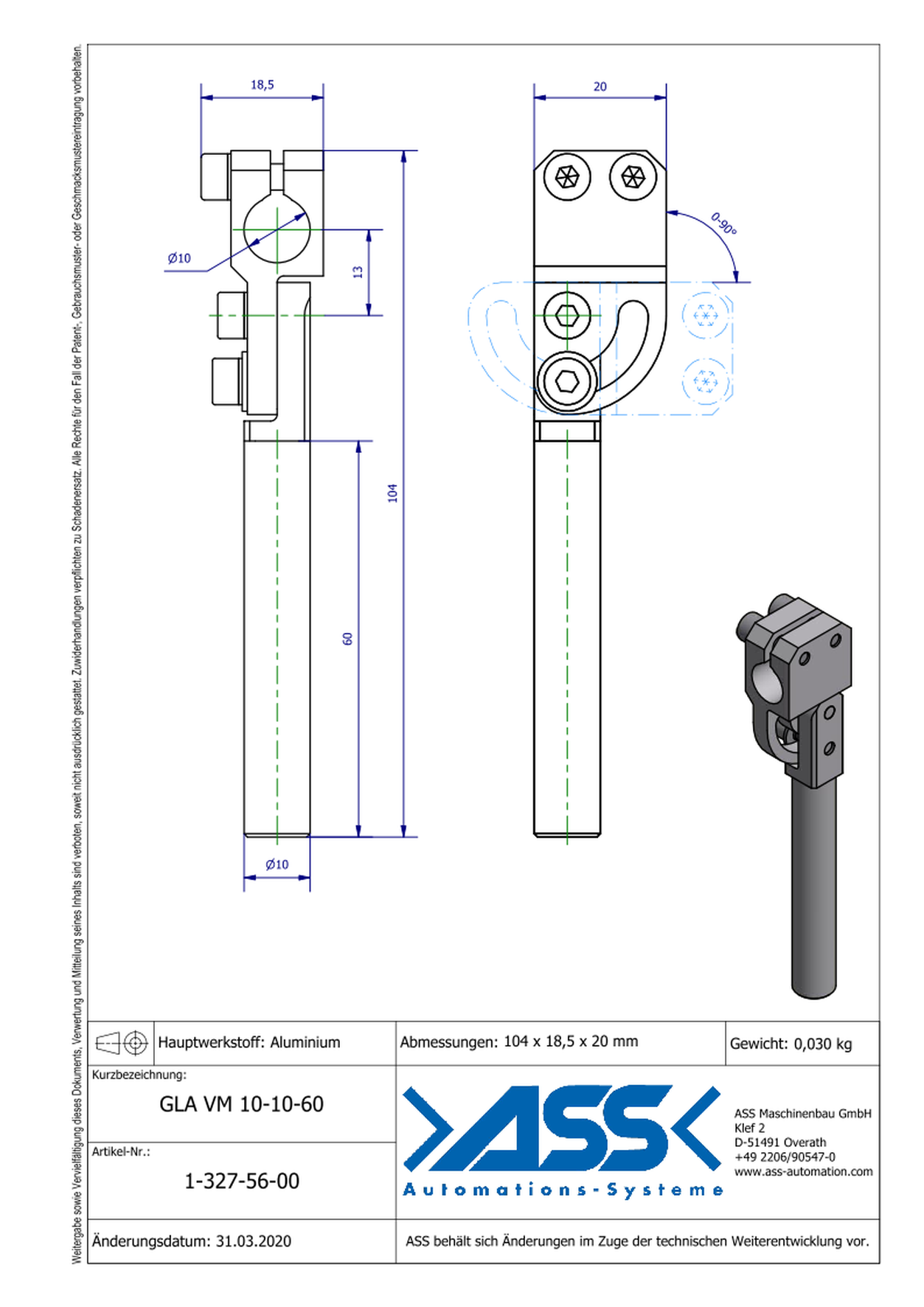 GLA VM 10-10-60 Gripper Arm, reinfoced, mirrored