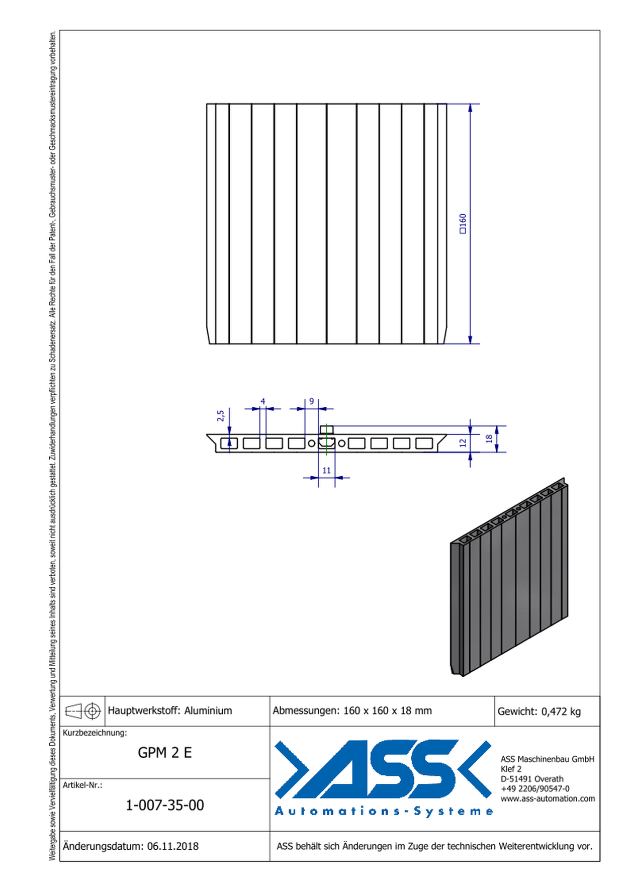 GPM 2 E Gripper (EOAT) Base Plate, extruded