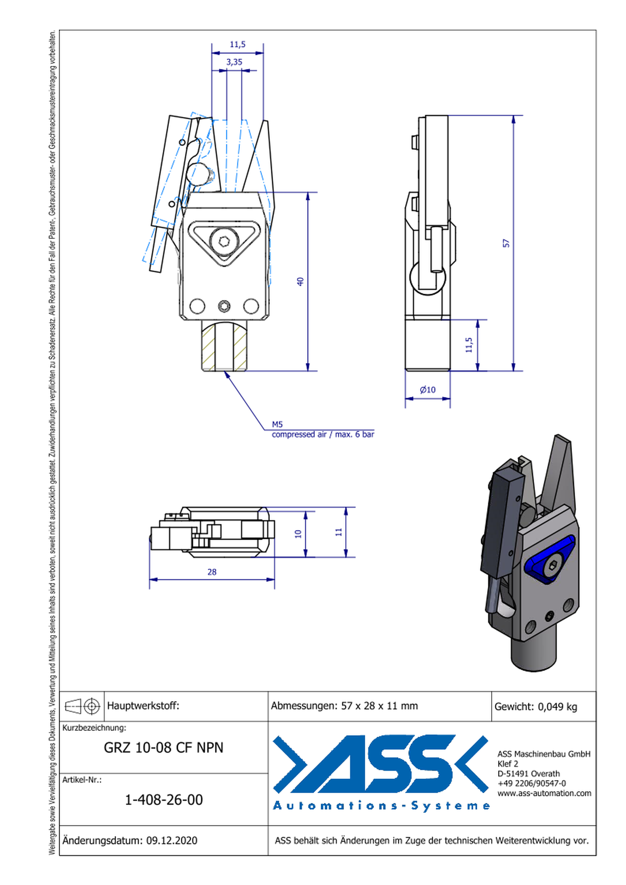 GRZ 10-08 CF NPN Gripper with Jaw Type: Chequered / Sensor NPN