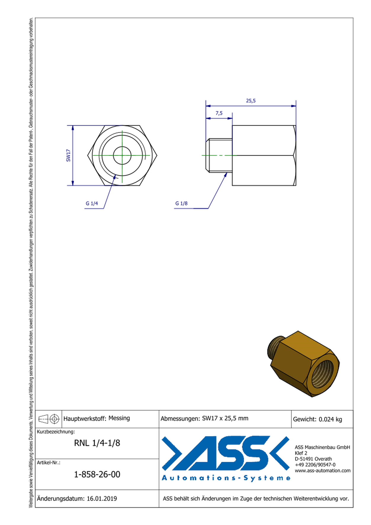 RNL 1/4-1/8 Reducing Nipple