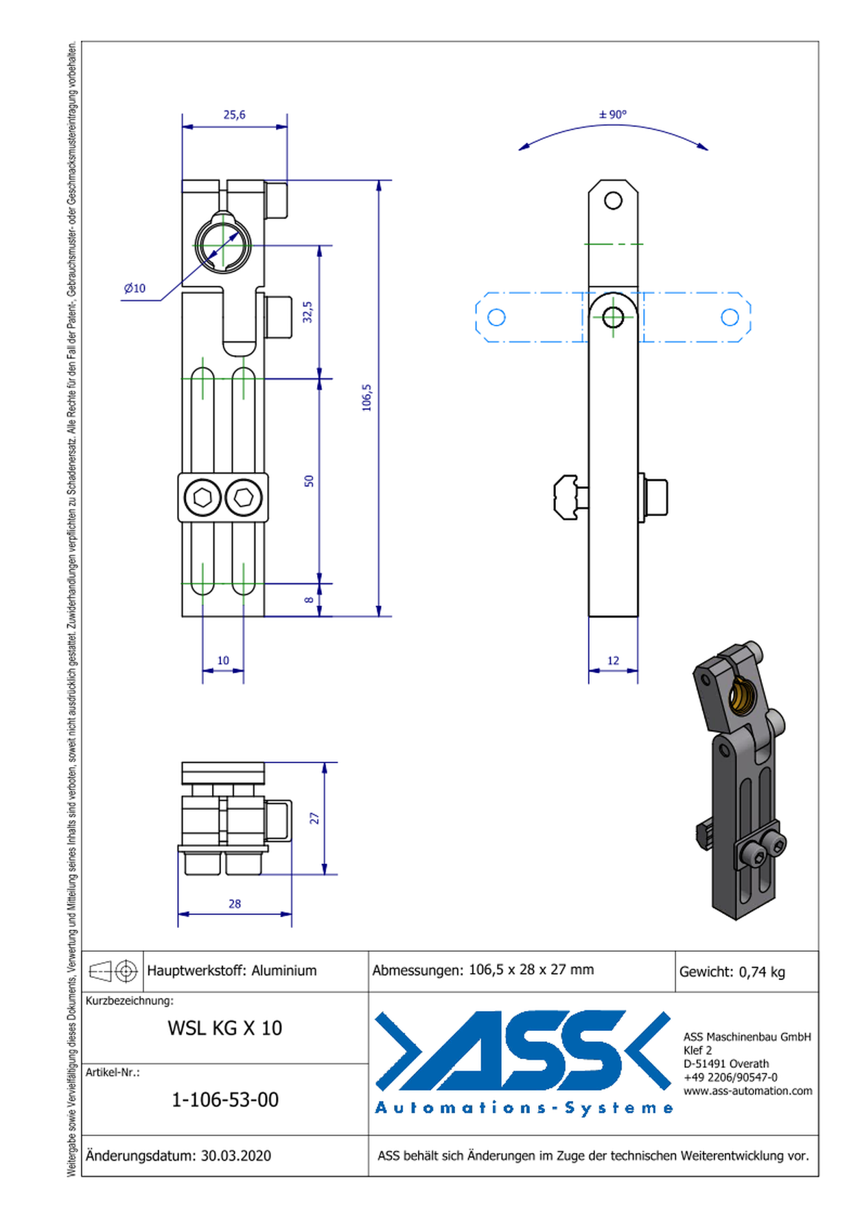 WSL KG X 10 Long Angle Clamp with Swivel Head and Ball Joint