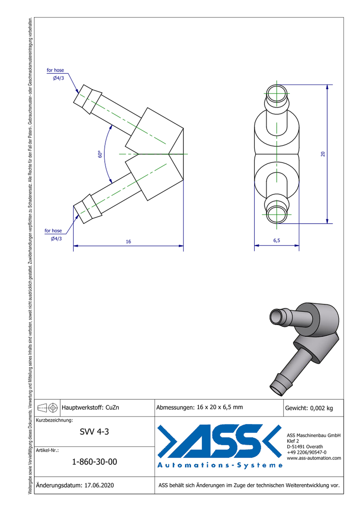 SVV 4-3 V Hose Connector