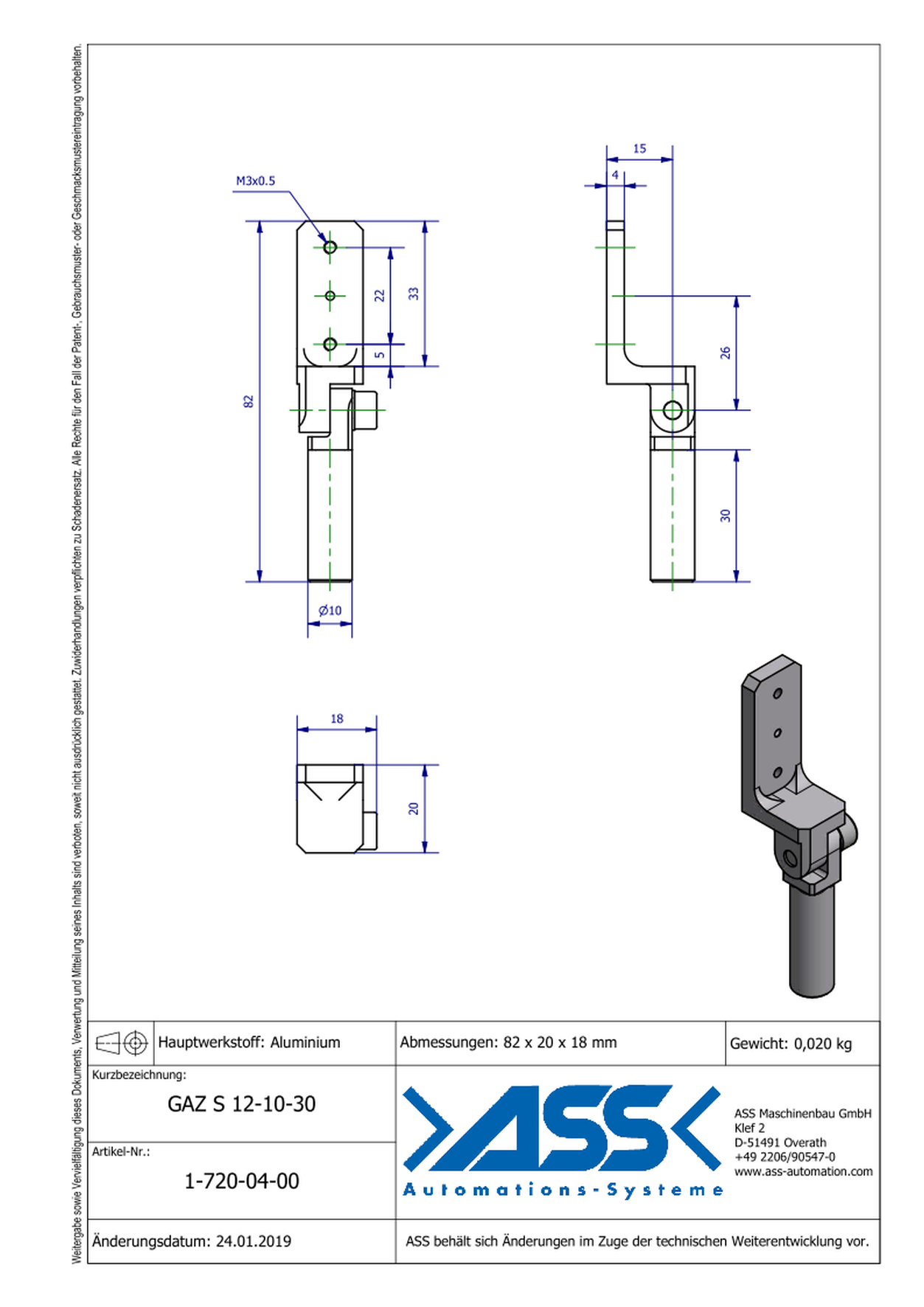 GAZ S 12-10-30 Gripper Arm for Short Stroke Cylinder, with Swivel