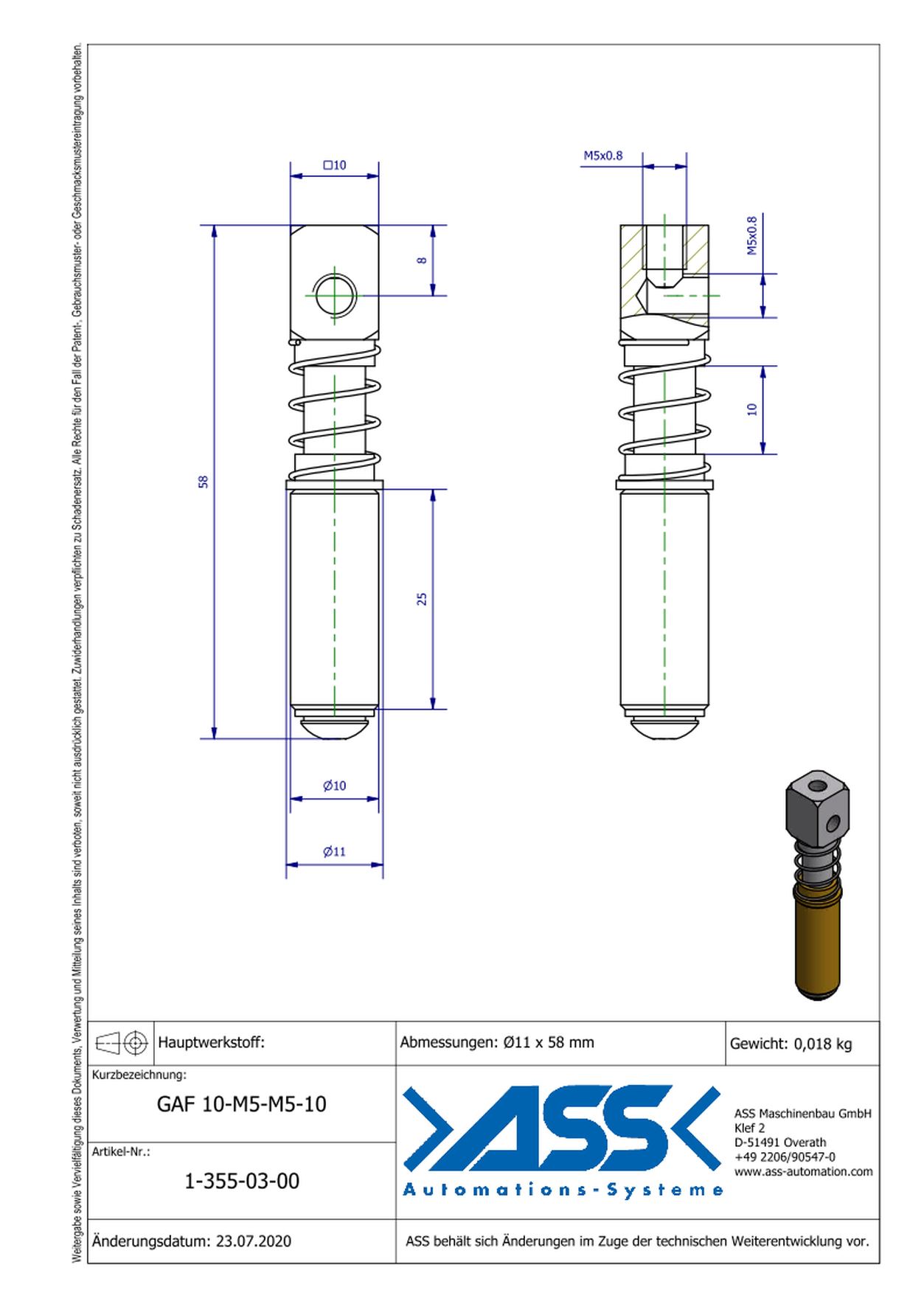 GAF 10-M5-M5-10 Spring Loaded Gripper Arm