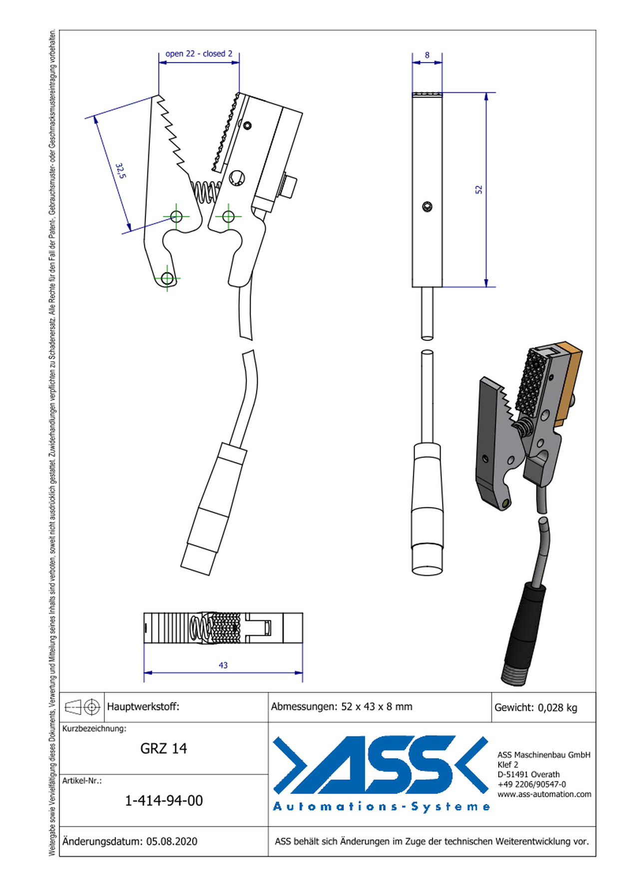 GRZ 14 Gripper Jaws S,CS,I Jaw Type: Saw Tooth / Sensor