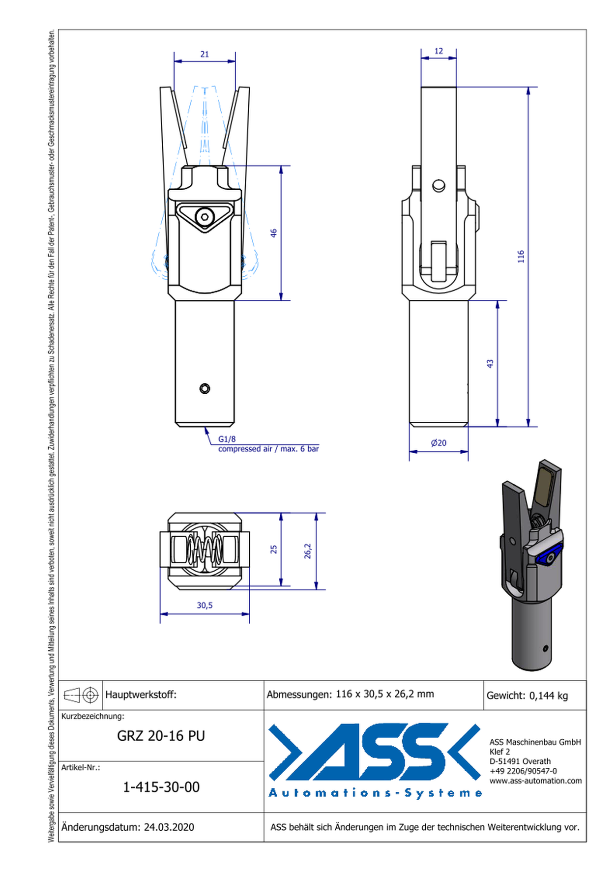 GRZ 20-16 PU Gripper with Jaw Type: PU Insert / PU Insert