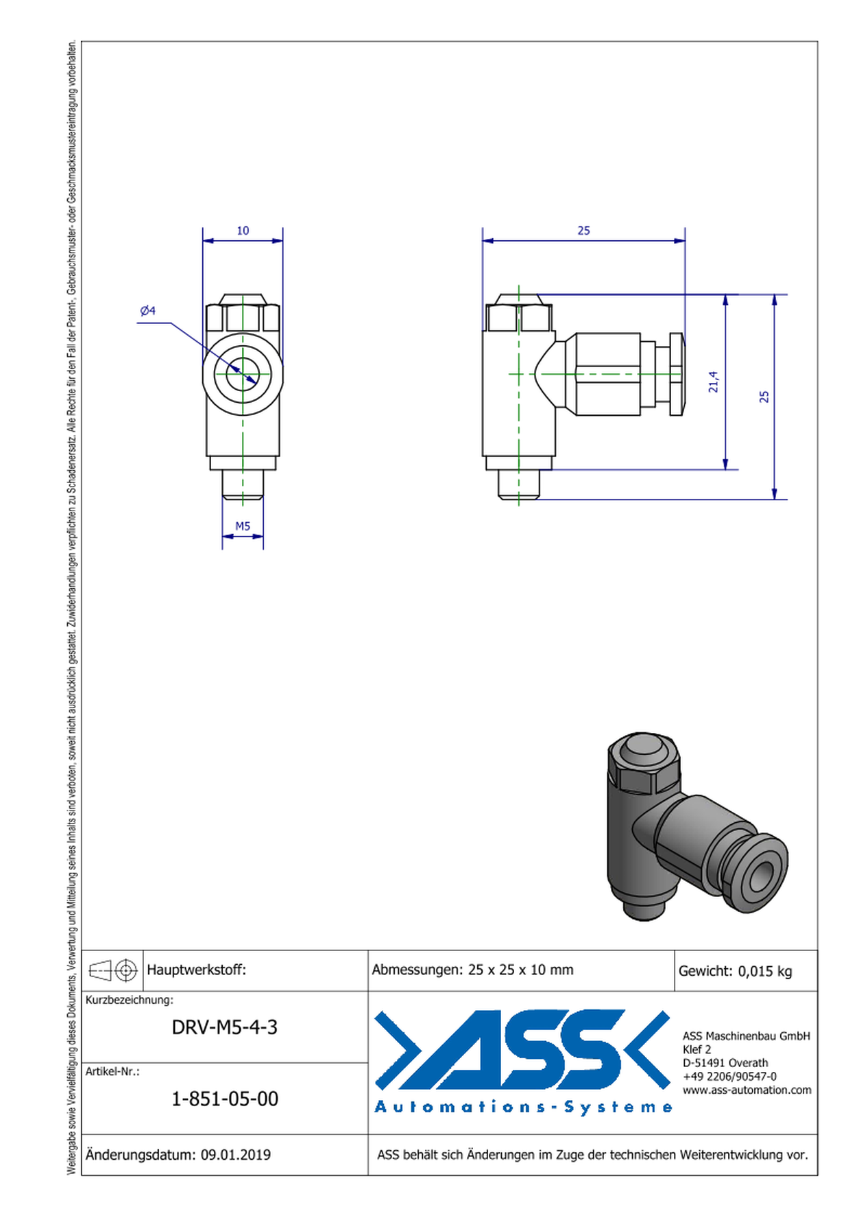 DRV M5 4-3 Flow Control M5 Thread