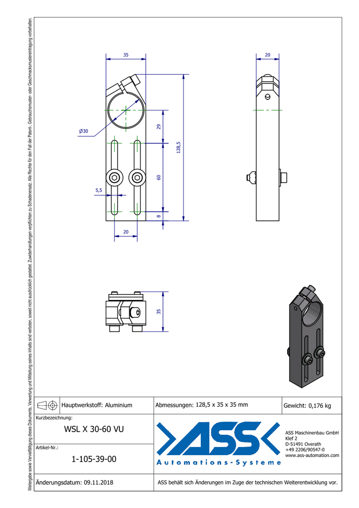 WSL X 30-60 VU Long Angle Clamp universal, reinforced