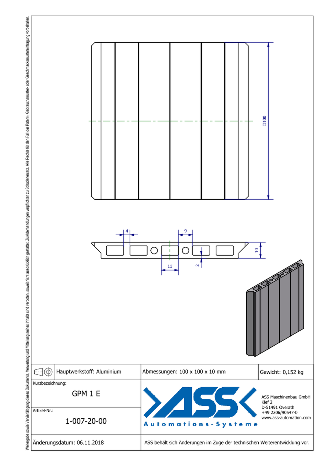 GPM 1 E Gripper (EOAT) Base Plate, extruded