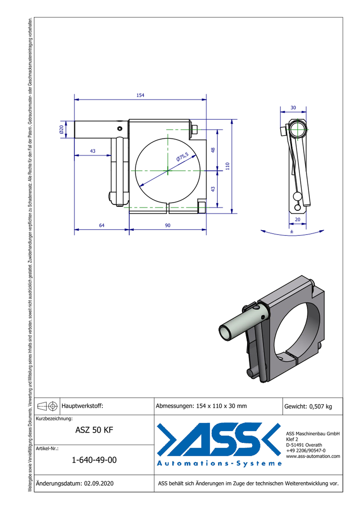 ASZ 50 KF Spring Loaded Mounting Bracket for ASN