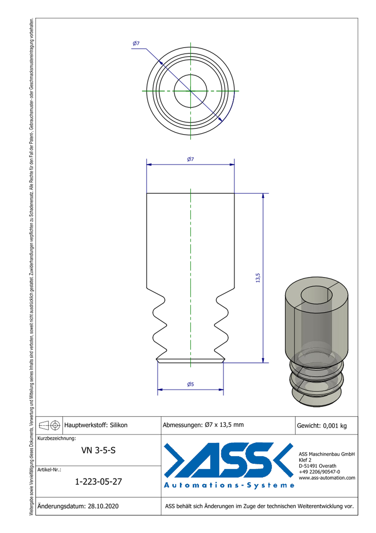 VN 3-5-S  Suction Cup, 3 Bellows