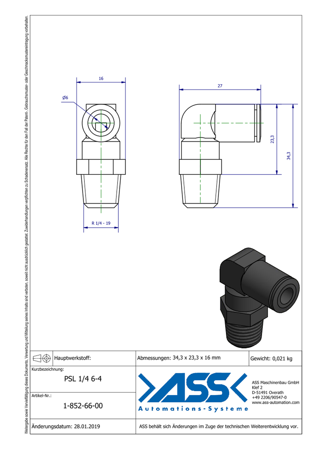 PSL 1/4 6-4 Quick Connector for PSS