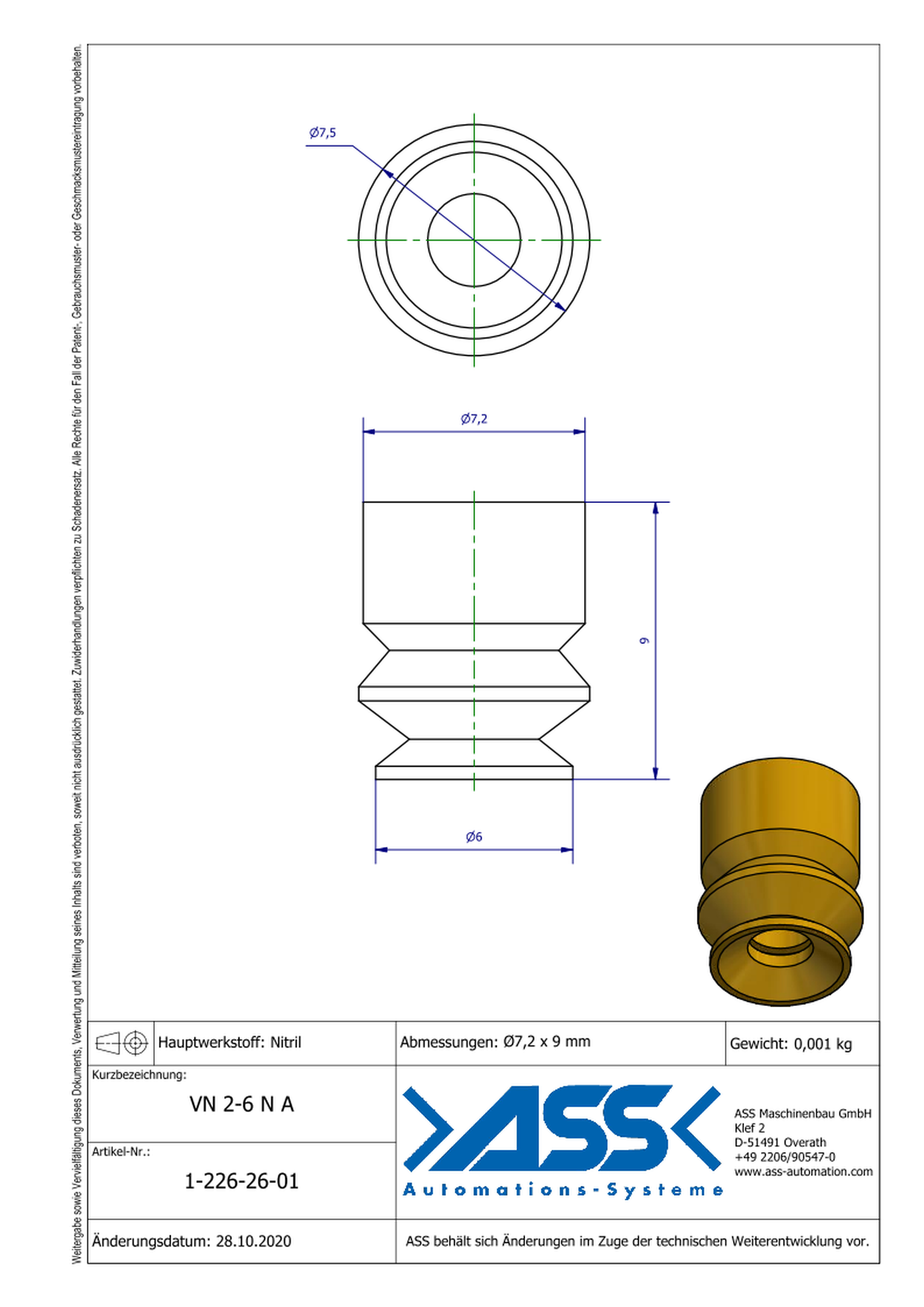 VN 2-6 N A Suction Cup, 2 Bellows, anti-static, Micro Series