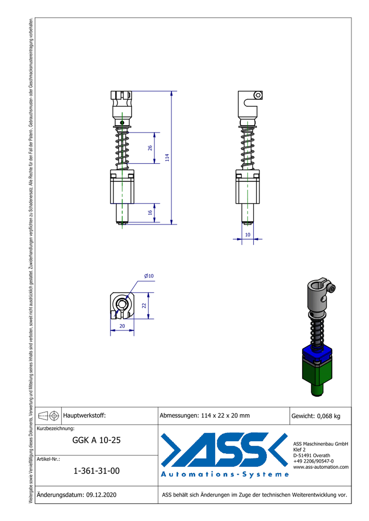 GGK A 10-25 Gripper Arm, lin.gu., spr.comp., lock ag.rot., ax.