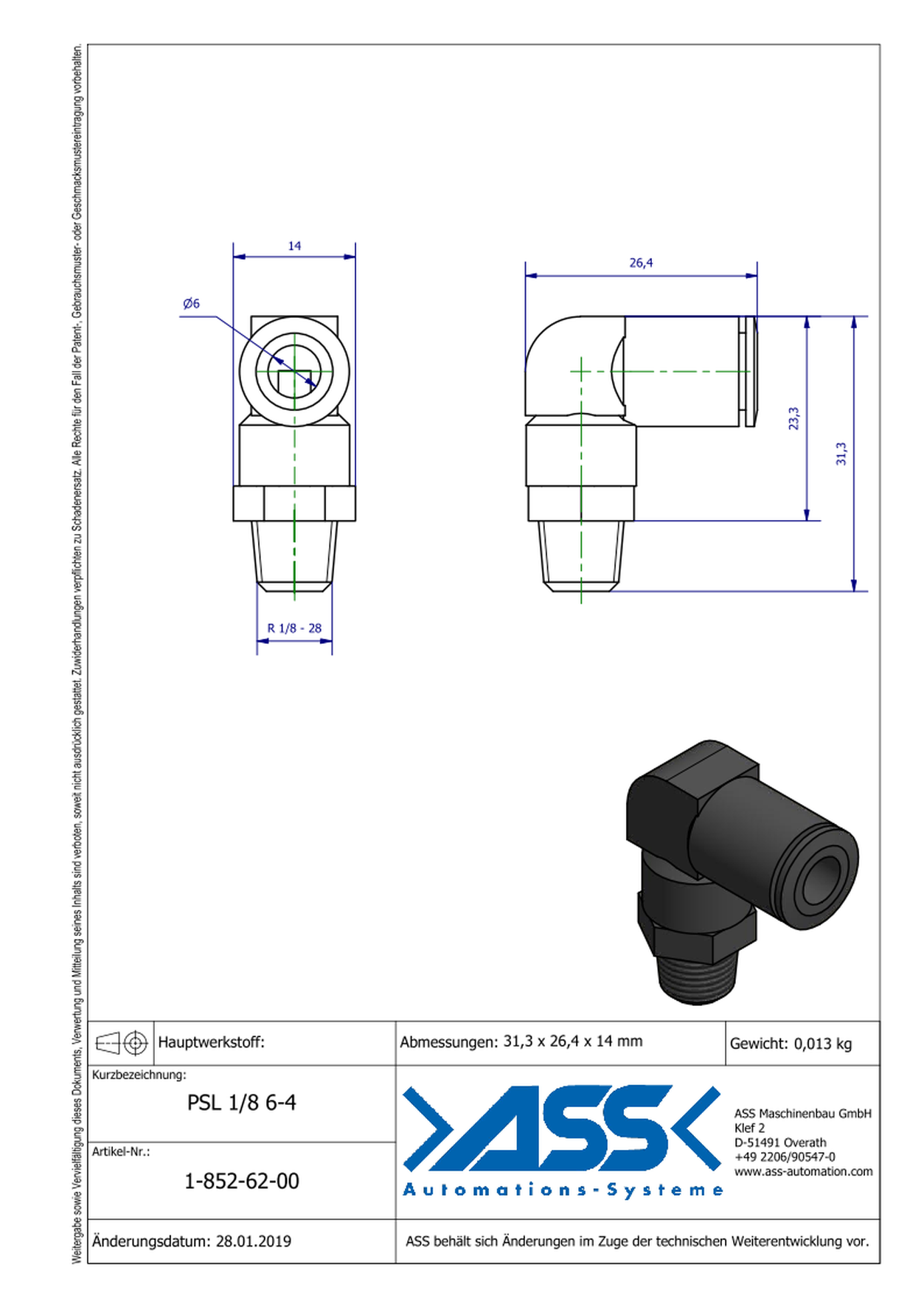 PSL 1/8 6-4 Quick Connector for PSS