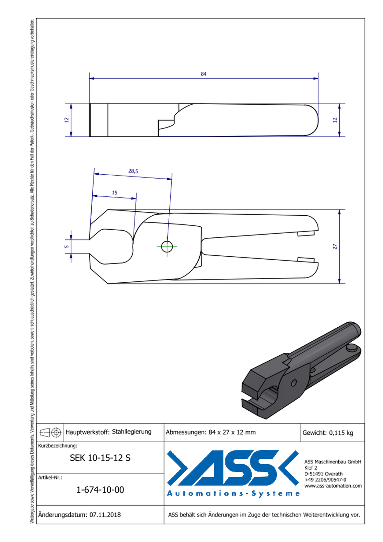 SEK10-15-12S Nipper Blade, Pinch for ASN 10