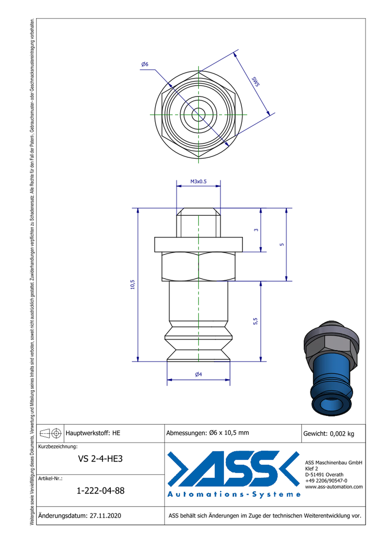 VS 2-4-HE3  Vacuum Cup, 2 Bellows