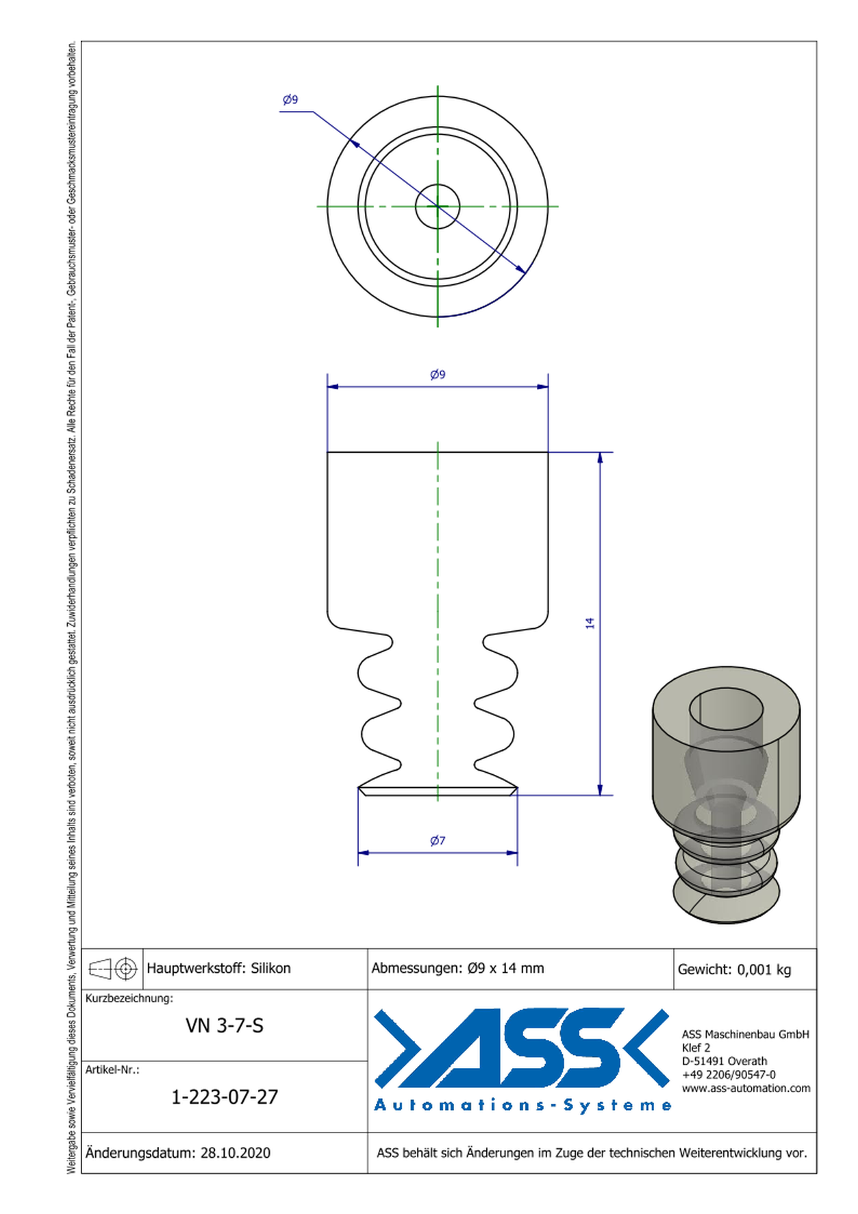 VN 3-7-S  Suction Cup, 3 Bellows