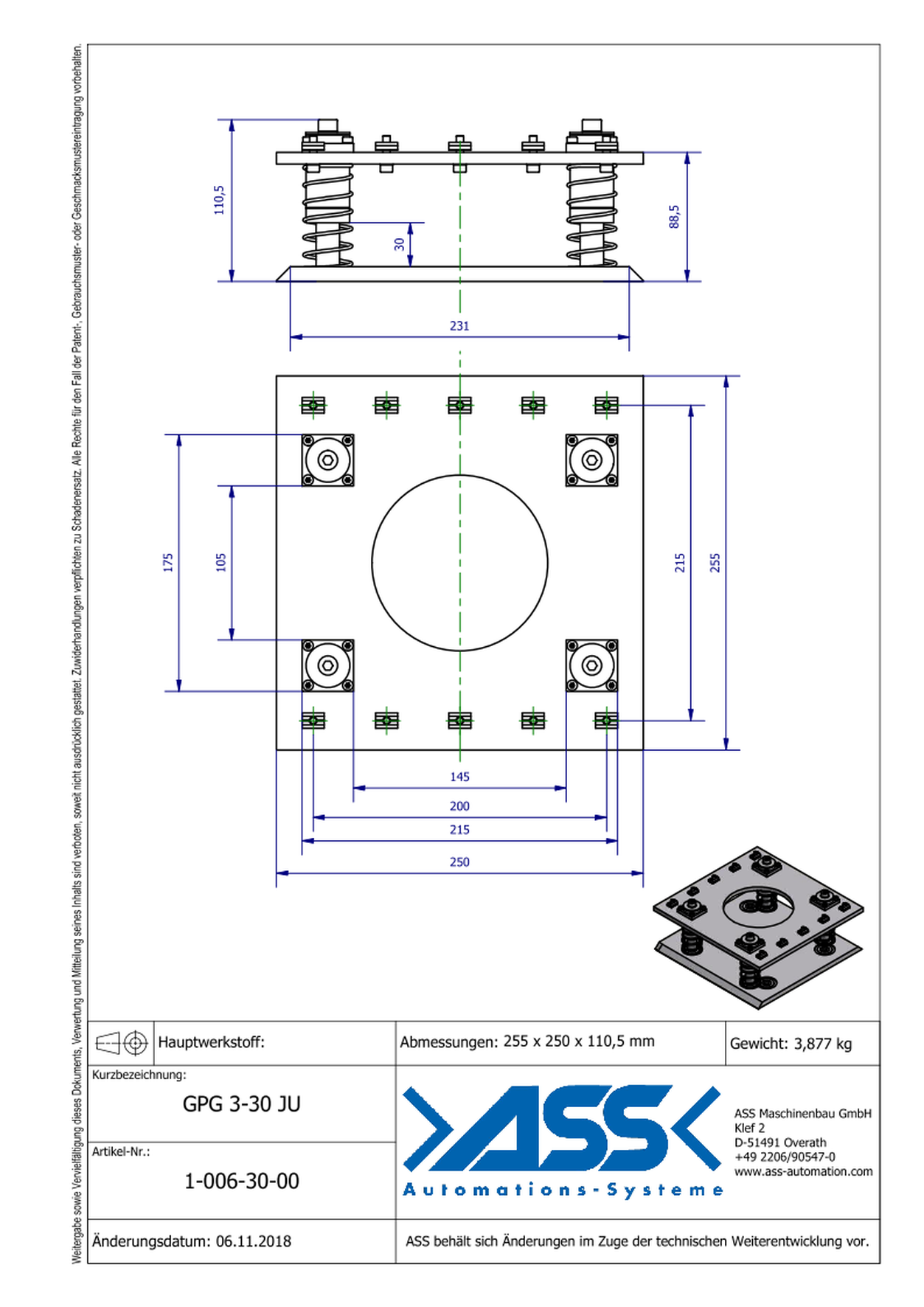 GPG 3-30 JU Gripper (EOAT) Base Plate, spring-loaded