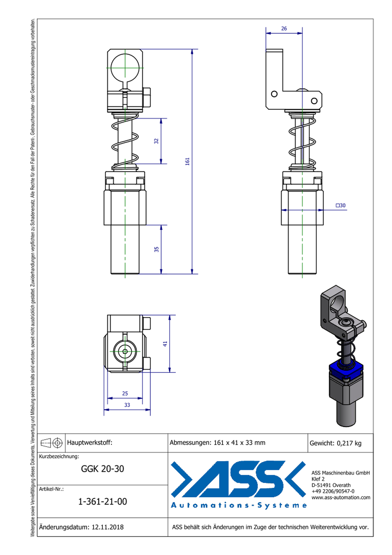 GGK 20-30 Gripper Arm, spring compensated, w. linear bearing