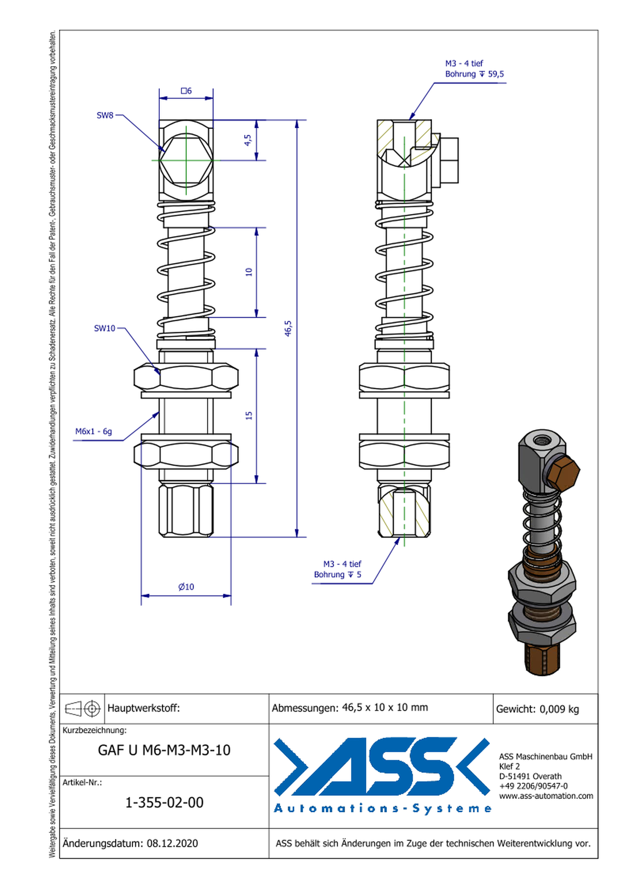 GAF U M6-M3-M3-10 Spring Loaded Gripper Arm, Micro Series