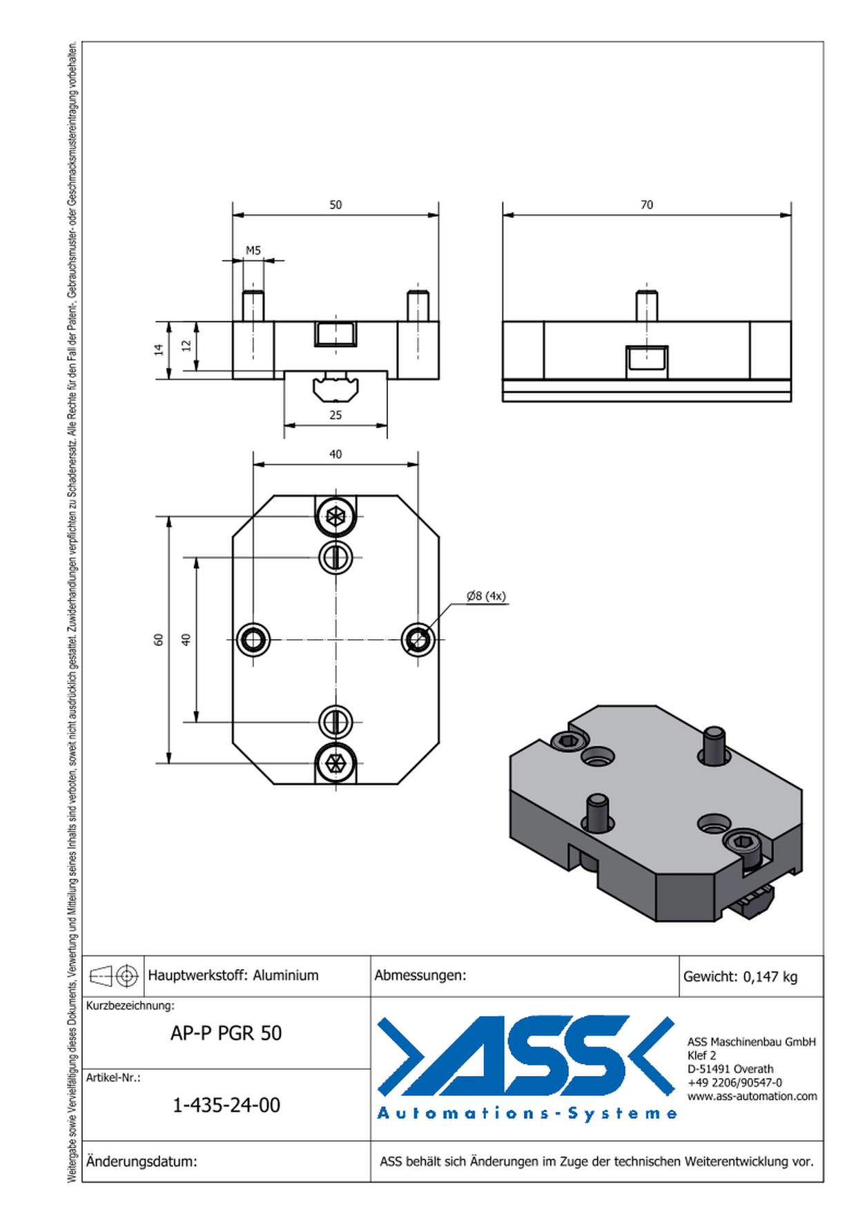 AP-P PGR 50 Adapter for PGR-P and PGR for mounting to profiles