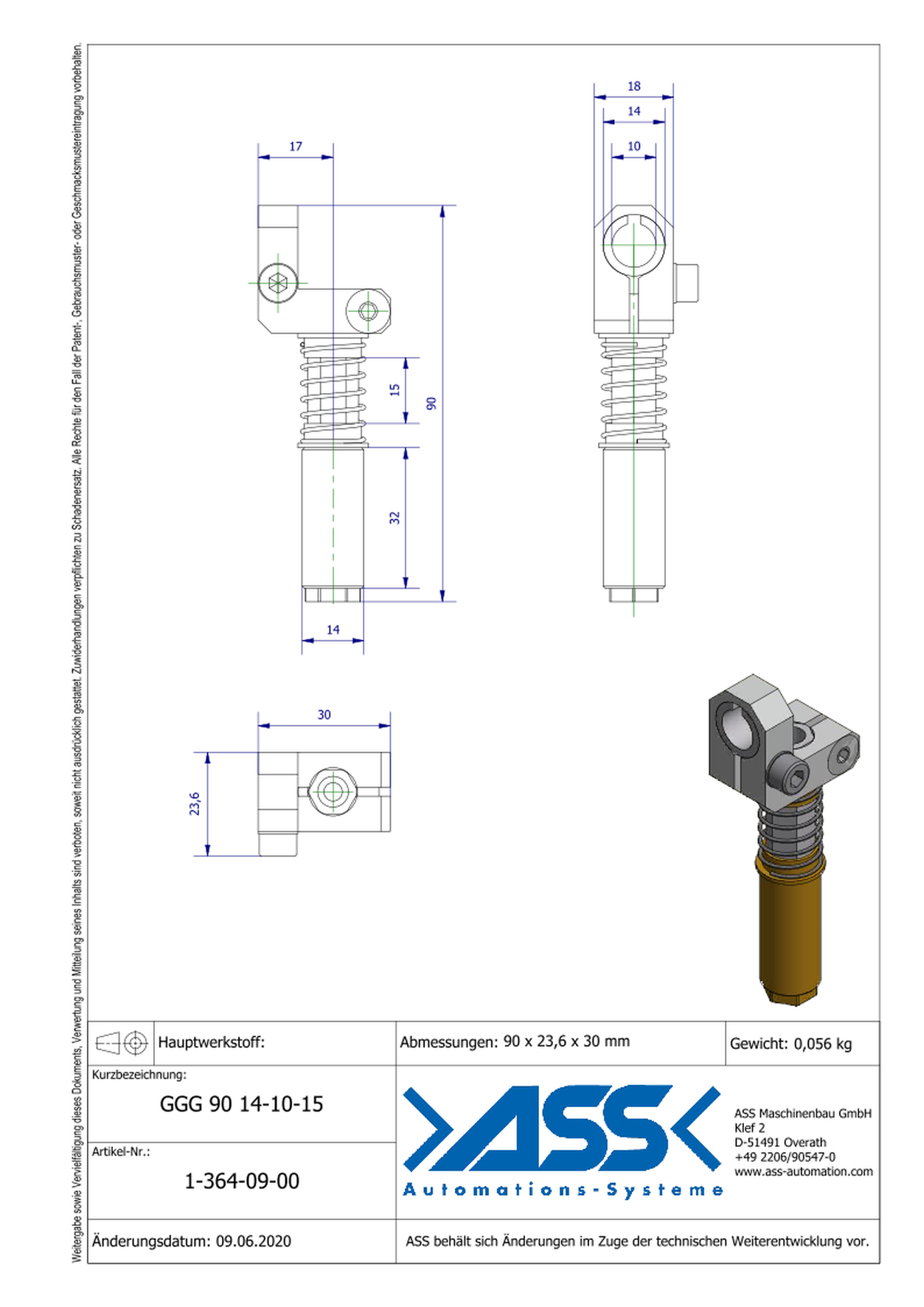 GGG 90 14-10-15 Spring Loaded Gripper Arm, 90°, for GRZ 