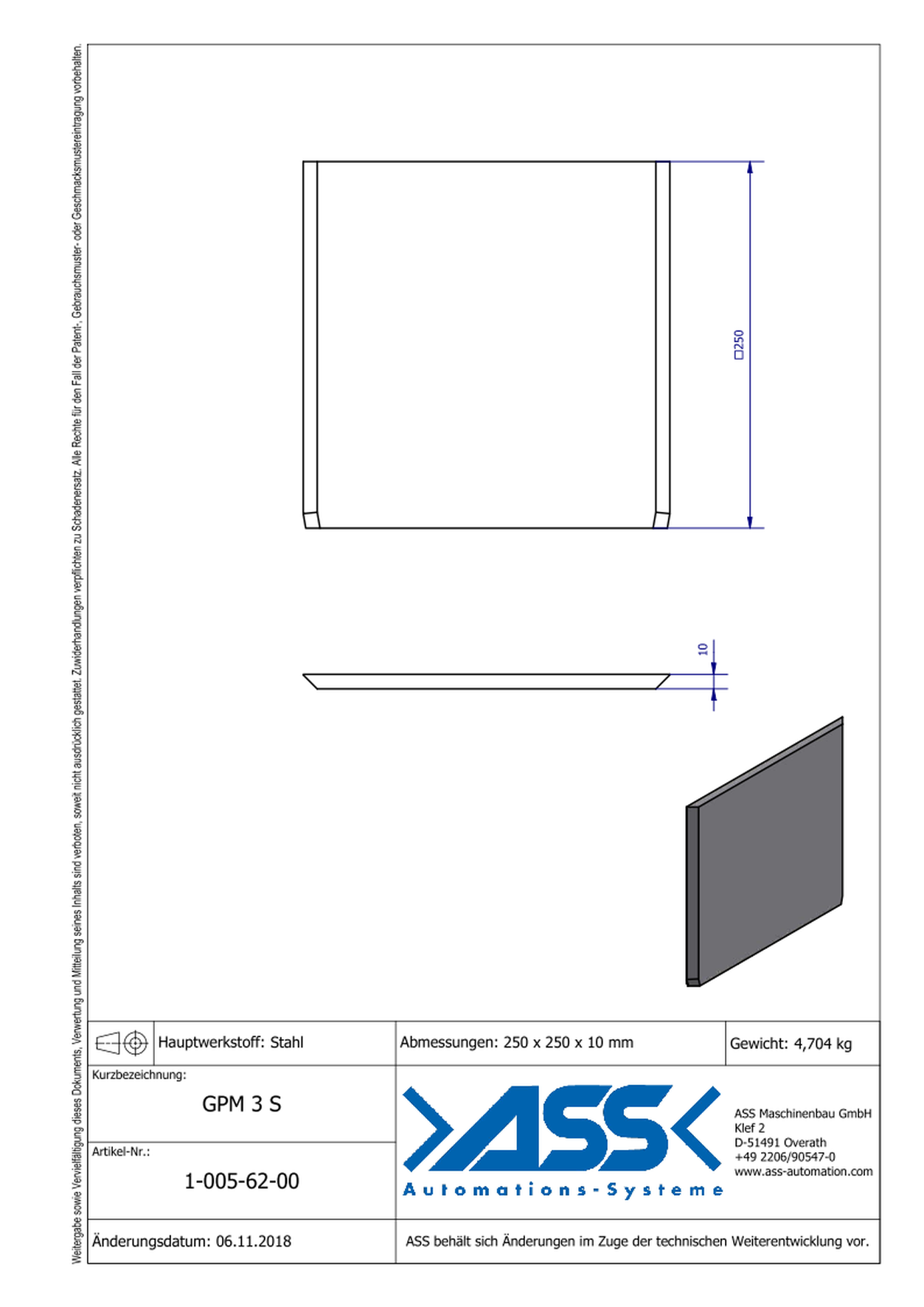 GPM 3 S Gripper (EOAT) Base Plate