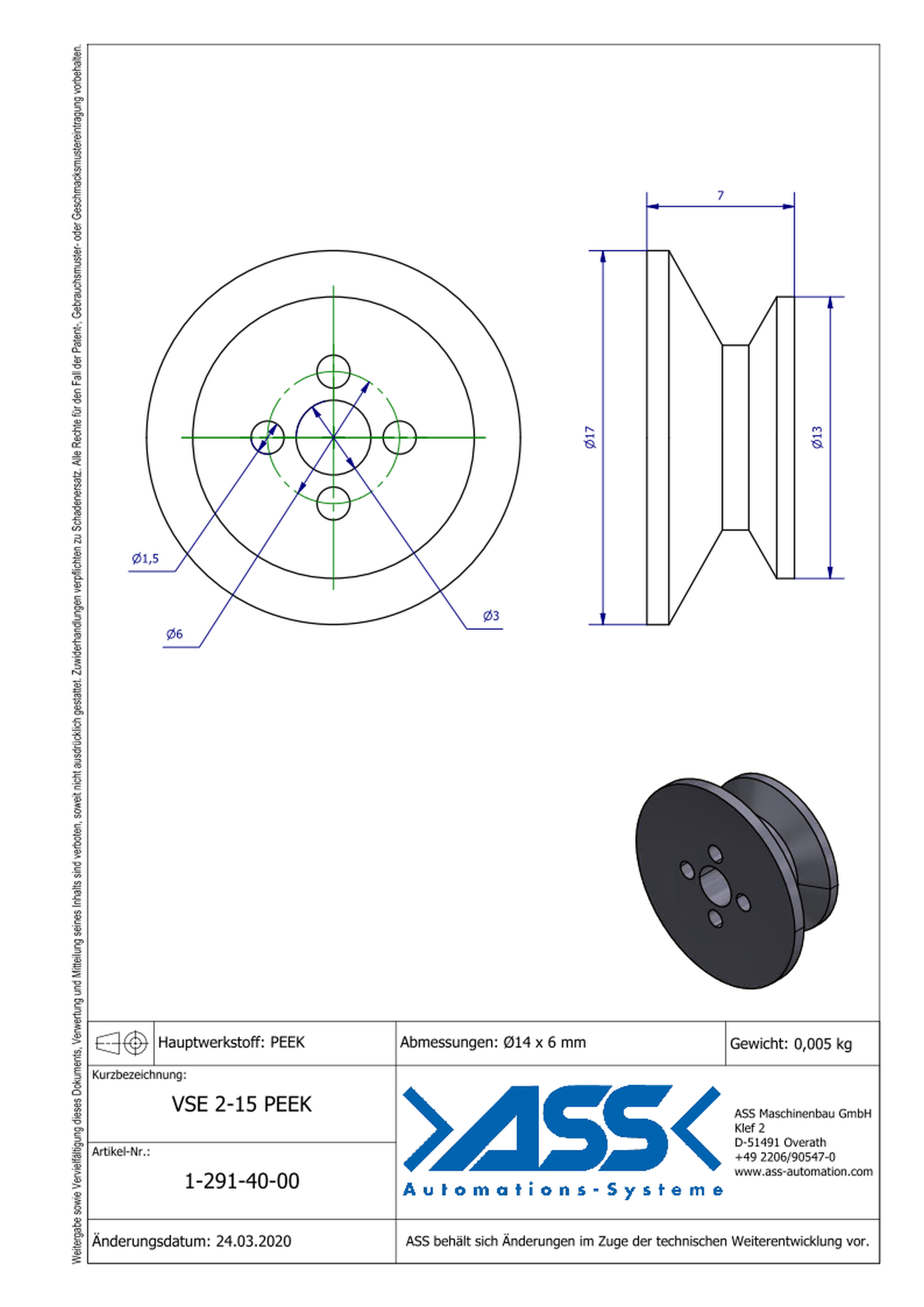 VSE 2-15 PEEK Vacuum Cup Inserts PEEK