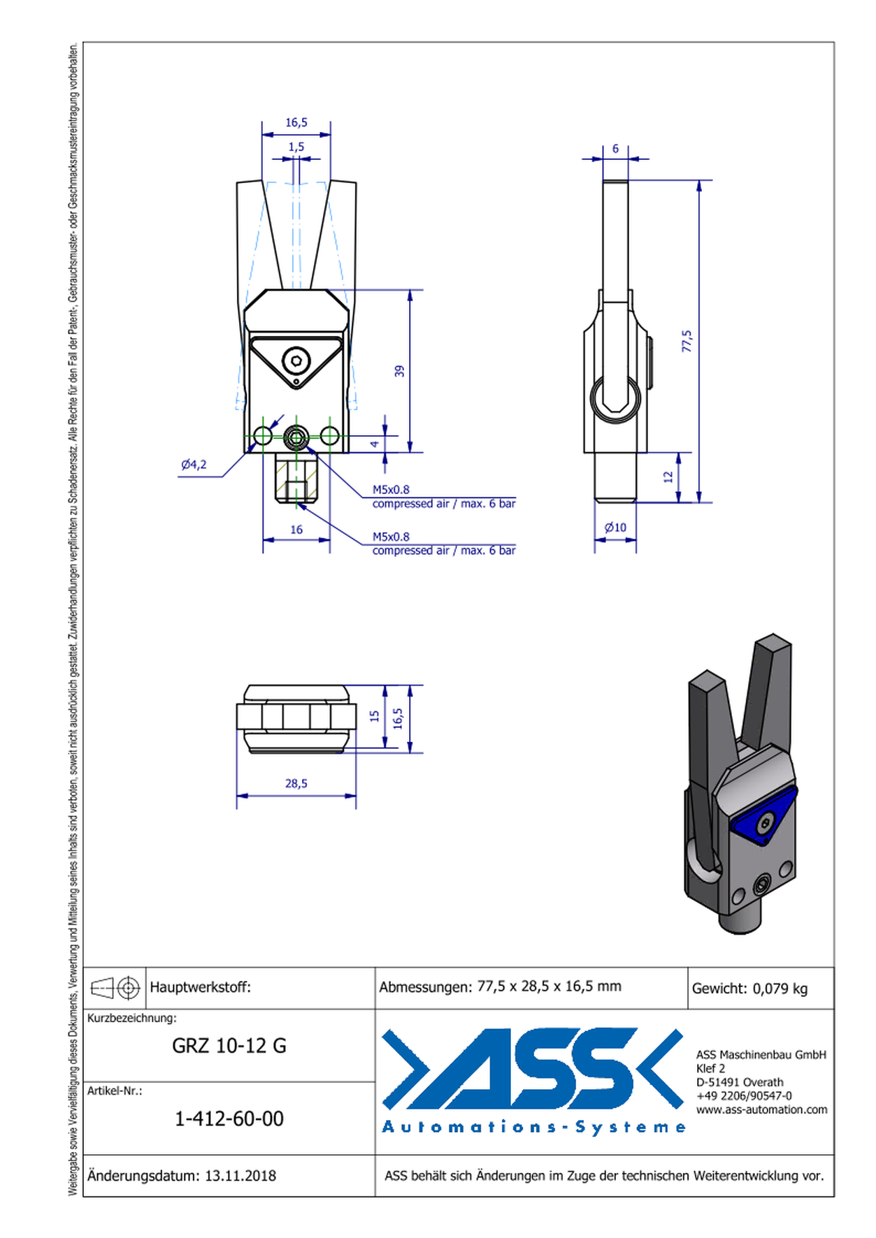 GRZ 10-12 G Gripper with Jaw Type: Smooth / Smooth