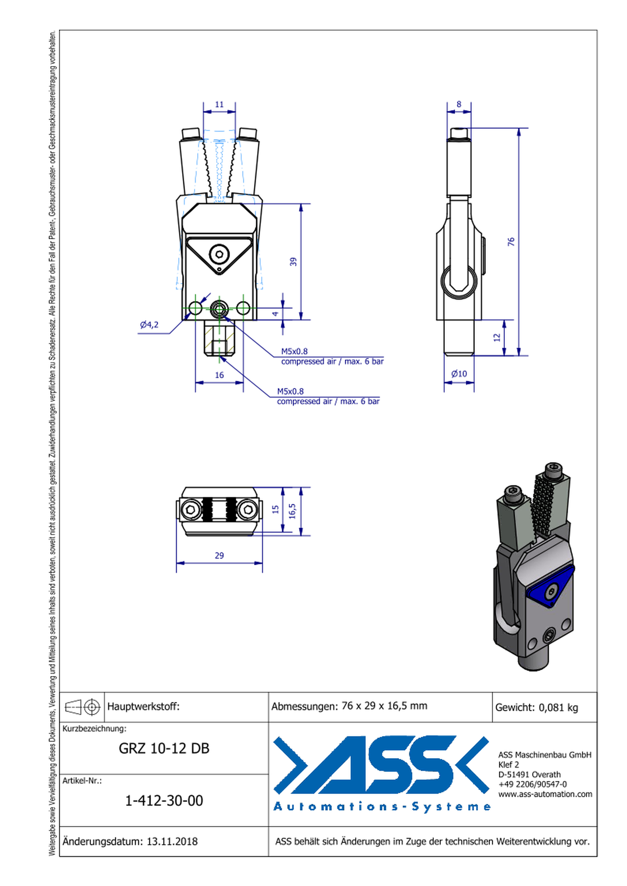 GRZ 10-12 DB Gripper with Jaw Type: Swiveling / Swiveling