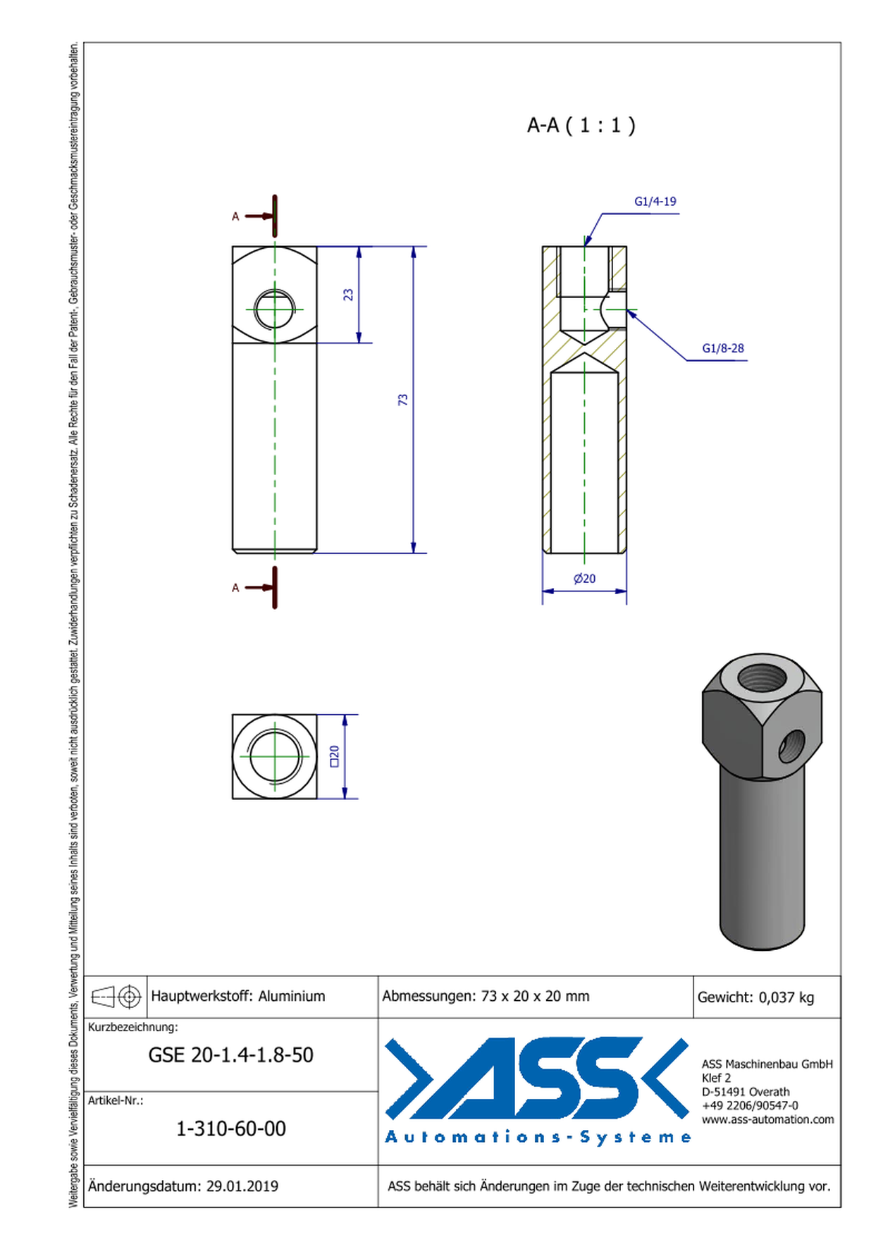 GSE 20-1/4-1/8-50 Gripper Arm for Vacuum Cups