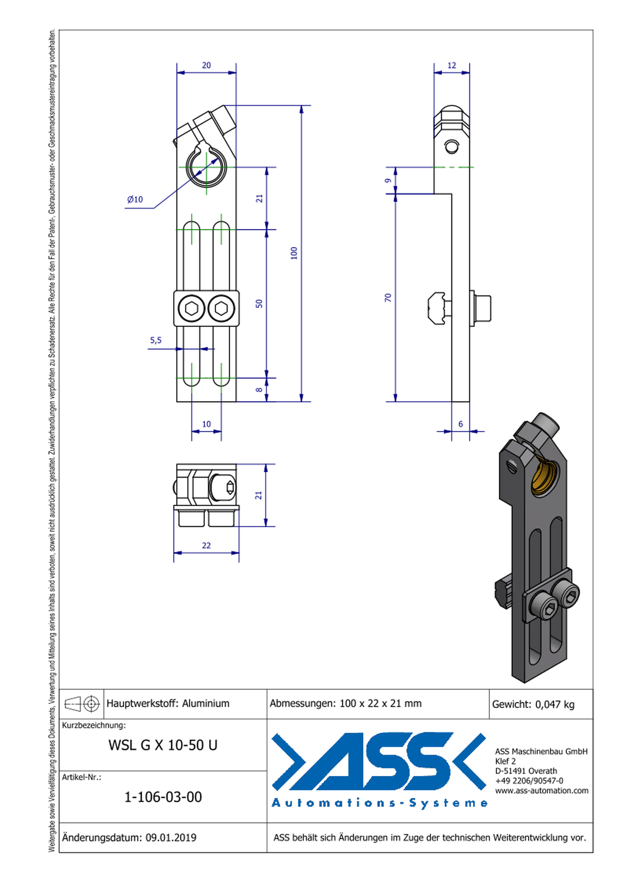 WSL G X 10-50 U Long Angle Clamp with Ball Joint