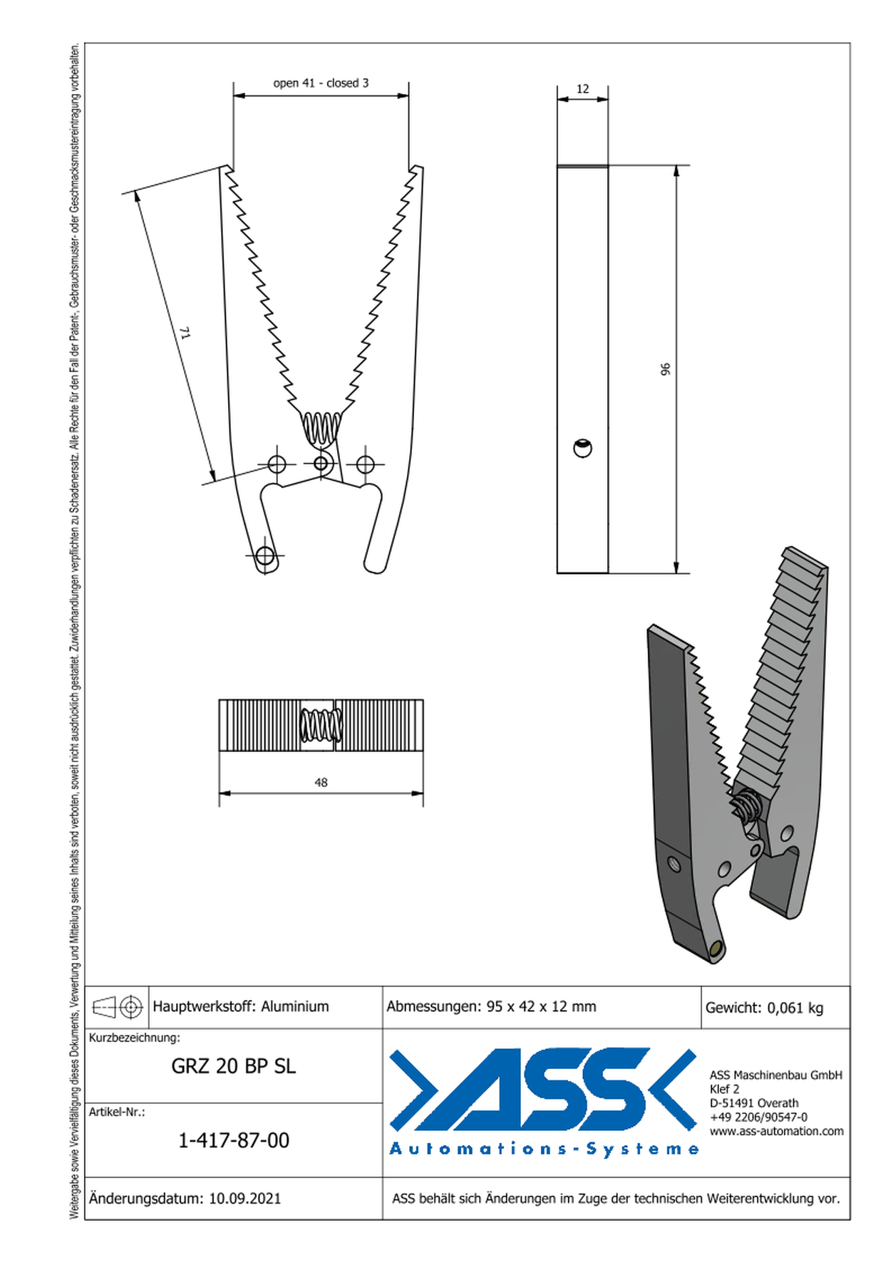 GRZ 20 Gripper Jaws SL Jaw Type: Saw Tooth long / Saw Tooth long