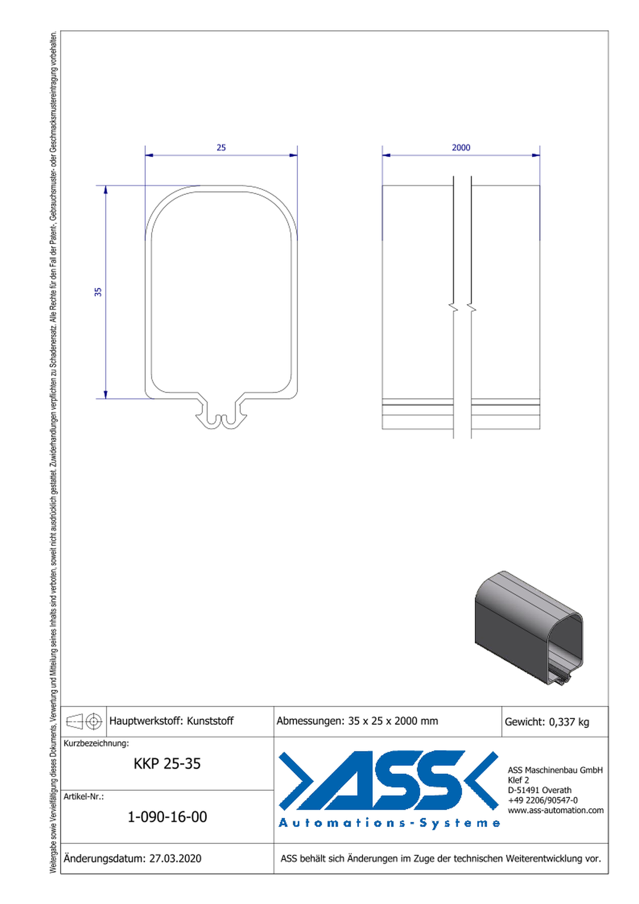 KKP 25-35 Cable Channel for profiles 2000 mm