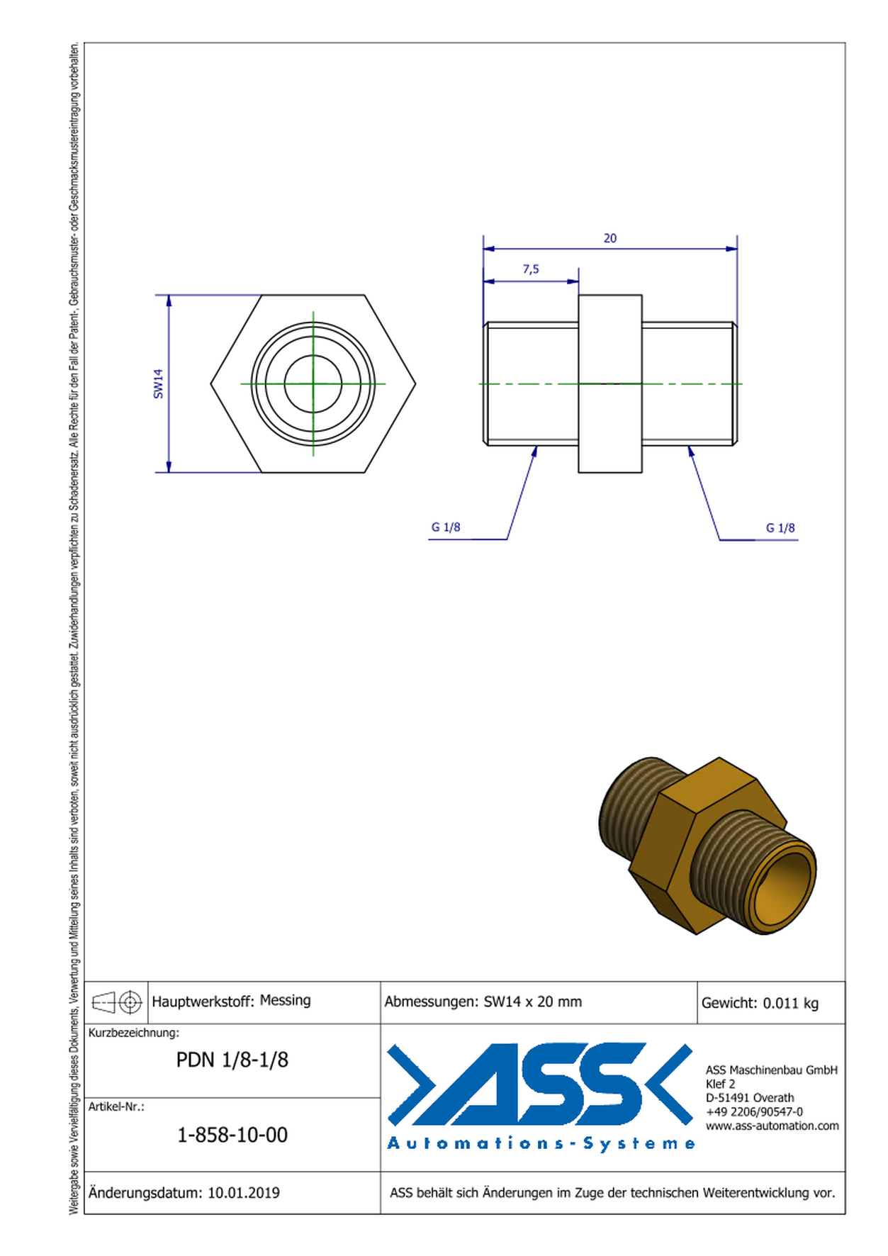 PDN 1/8-1/8 Double Nipple