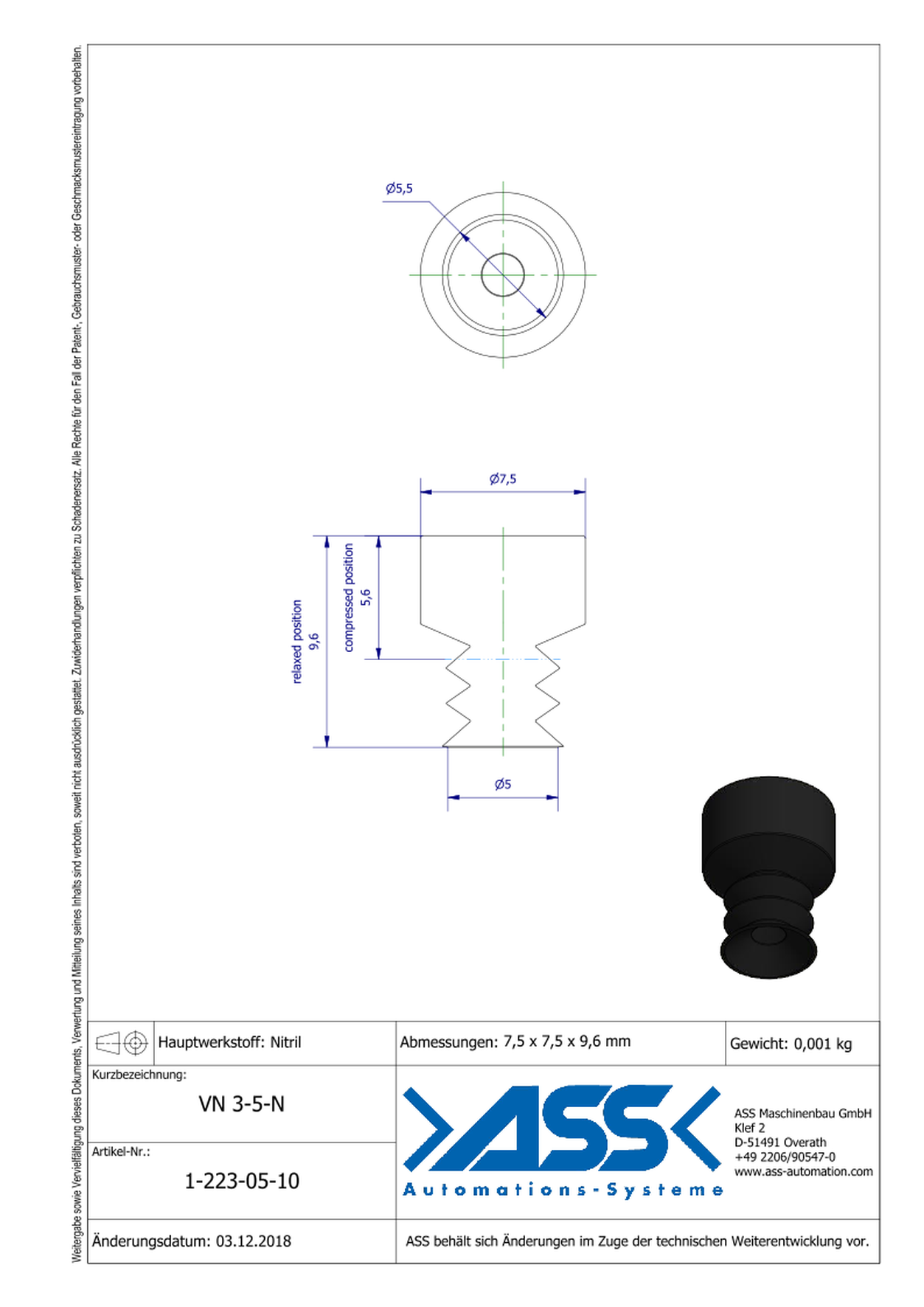 VN 3-5-N Suction Cup, 3 Bellows