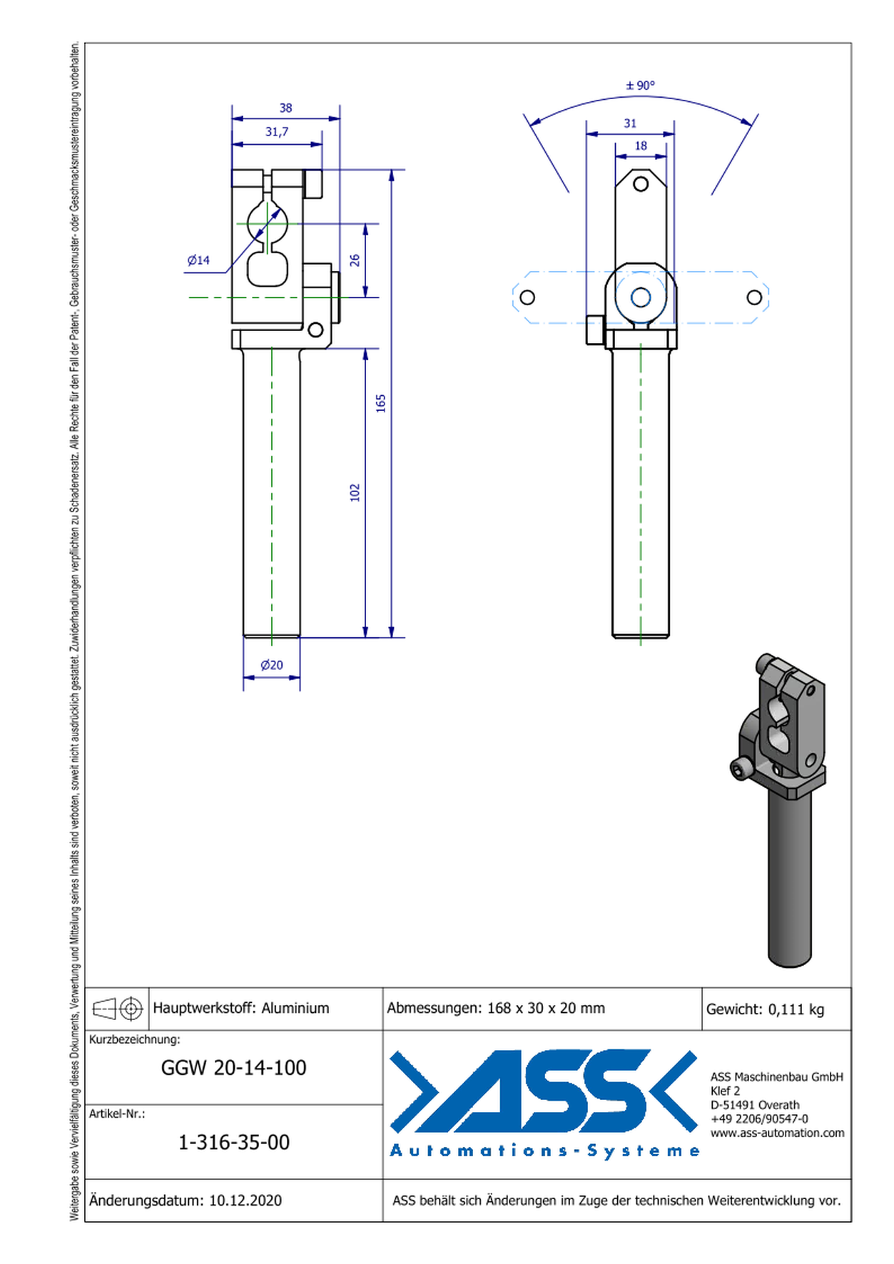 GGW 20-14-100 Gripper Arm, +/- 90 degree