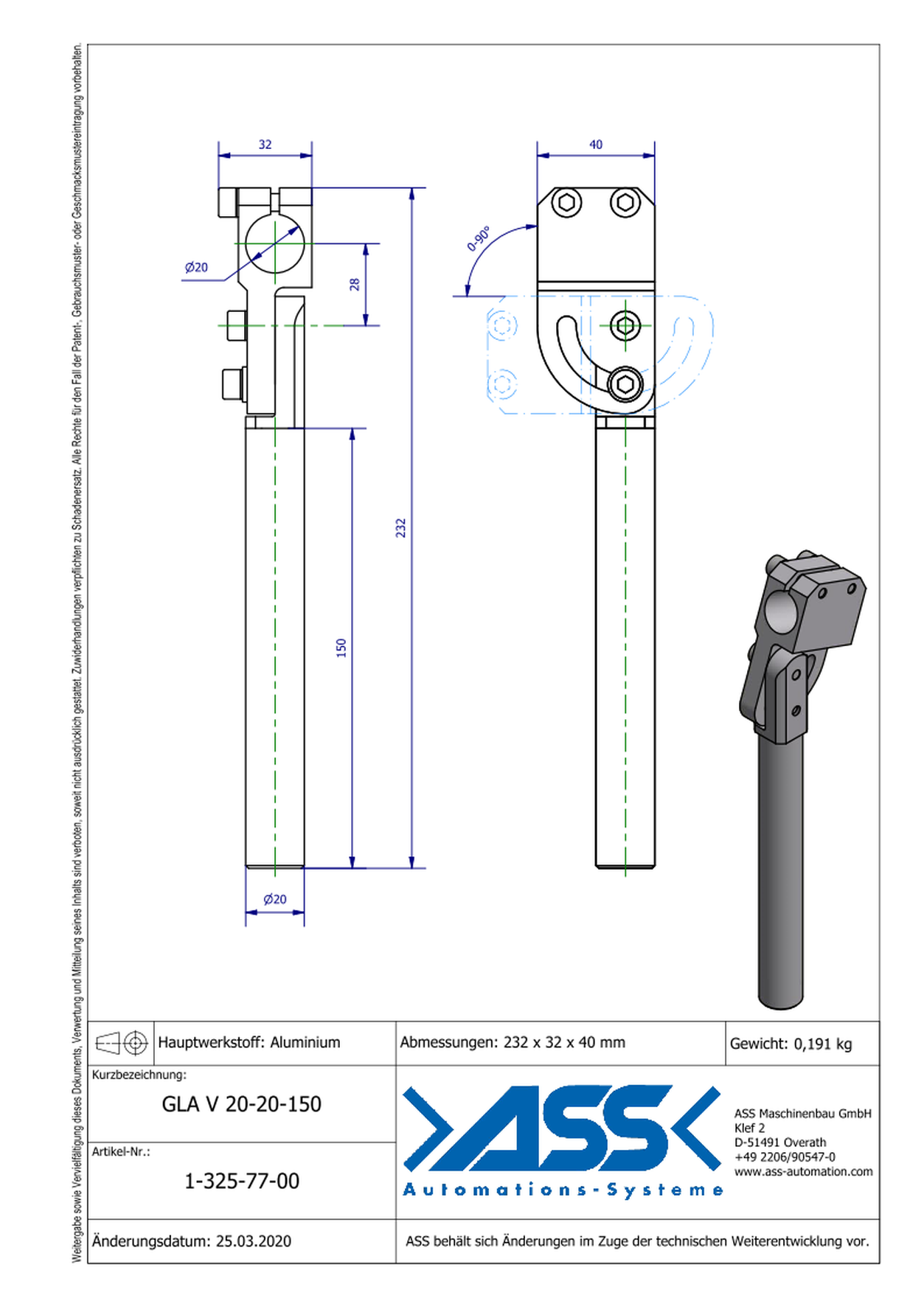 GLA V 20-20-150 Elbow Arm, reinforced