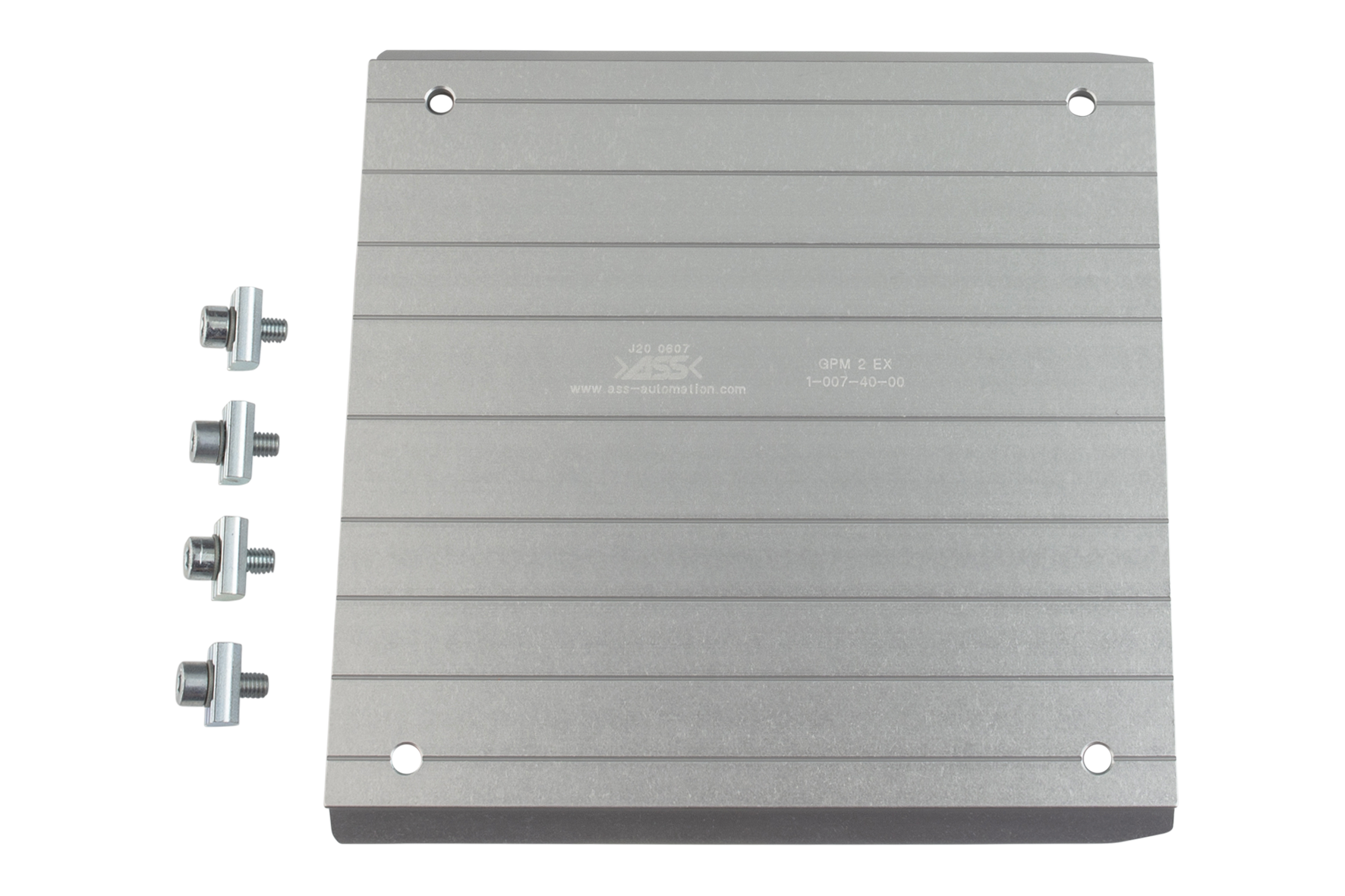 GPM 1 E L/X Gripper (EOAT) Base Plate, extruded recommended for profile: X-Profile, : Type 1 = 4x channel nut M5, with lock against rotation, Recommended max. handling weight: 12 kg, Size: 2