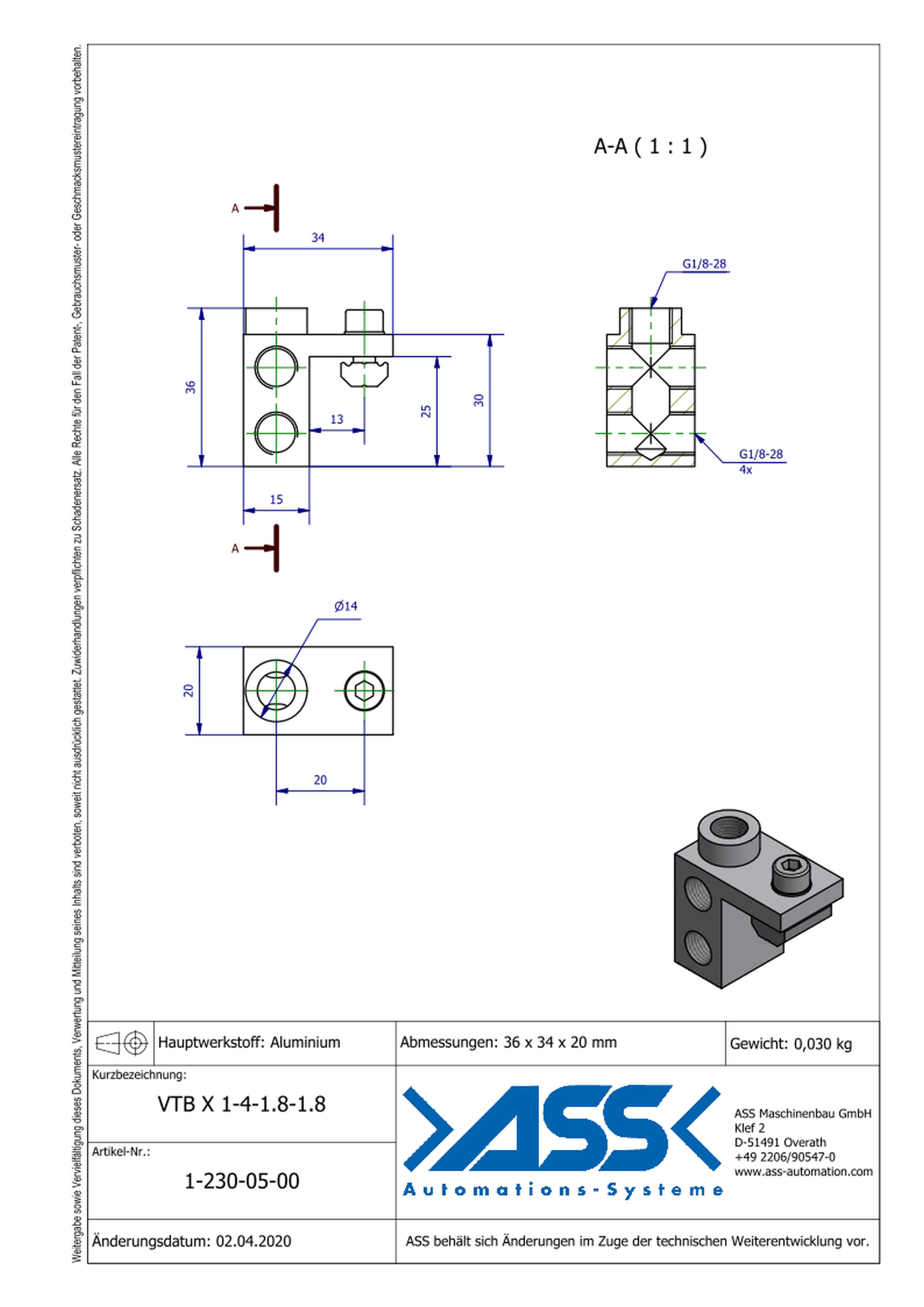 VTB X 1-4-1/8-1/8 Manifold Block 4 Ports