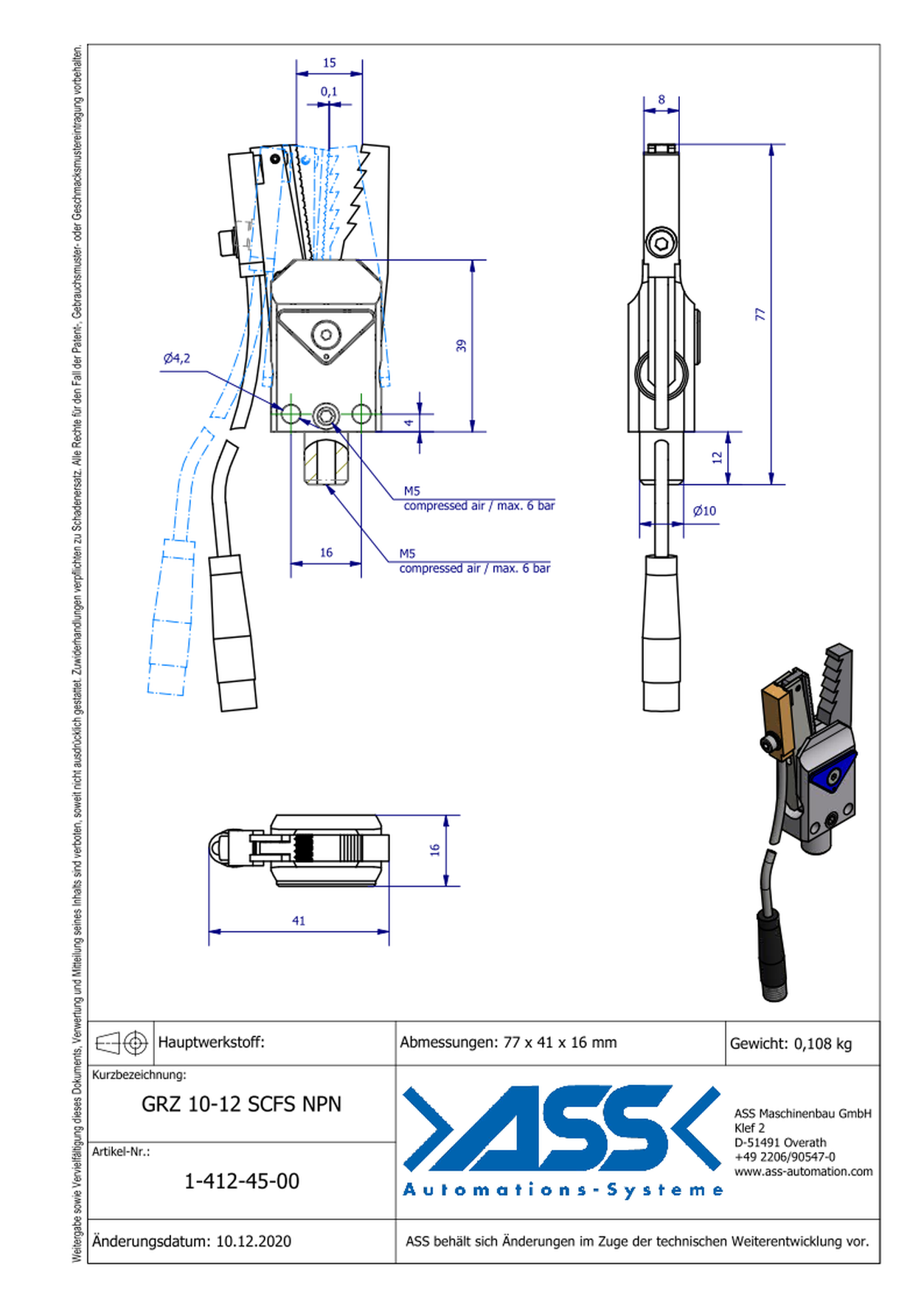 GRZ 10-12 SCFS NPN Gripper with Jaw Type: Saw Tooth / Sensor NPN