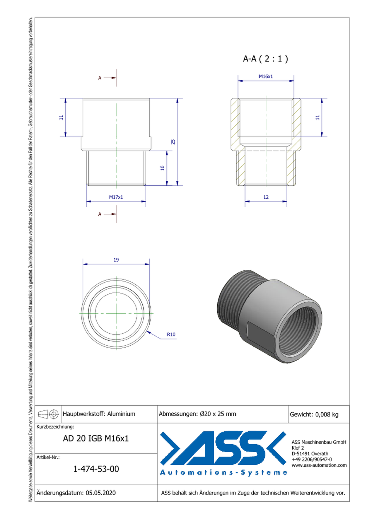 AD 20 IGB M16x1 Adapter for IGB